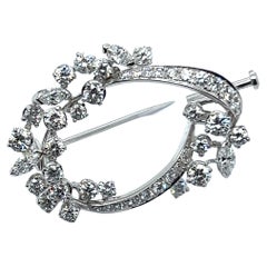 Antique Floral Gübelin Brooch with Diamonds in 18 Karat White Gold