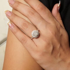 1.42 Carat Floral Solitaire Natural Diamond Double Halo Ring, 14k Yellow Gold