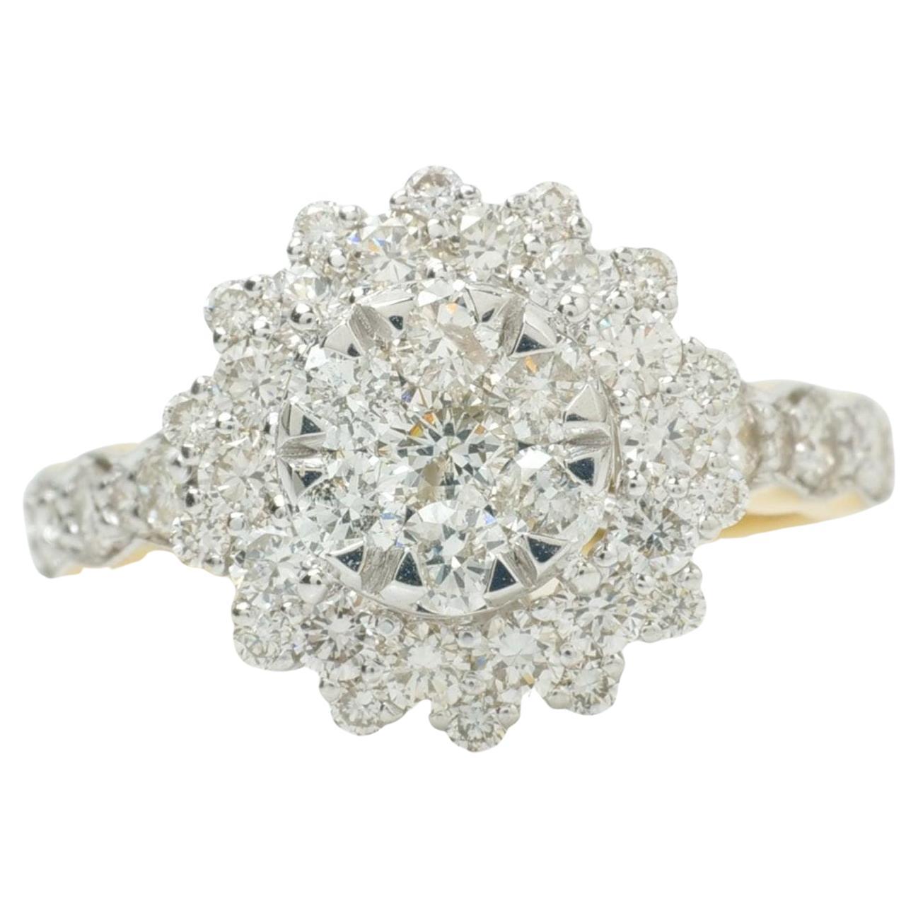 Floral Halo Cluster Natural Diamond Ring in 14k Solid Gold (Certified)