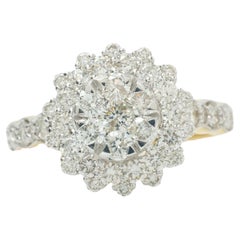 Floral Halo Cluster Natural Diamond Ring in 14k Solid Gold (Certified)