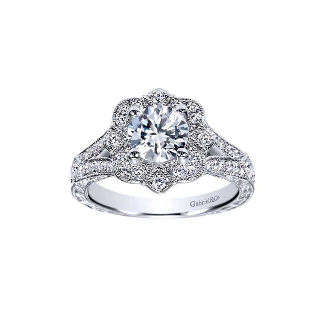 Floral Halo Diamond Engagement Mounting In New Condition For Sale In Stamford, CT
