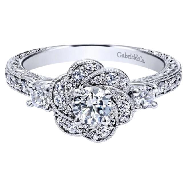   Floral Halo Diamond Engagement Ring For Sale