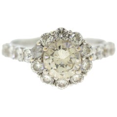 Floral Halo Diamond Engagement Ring in 18 Karat White Gold, EGL Certified