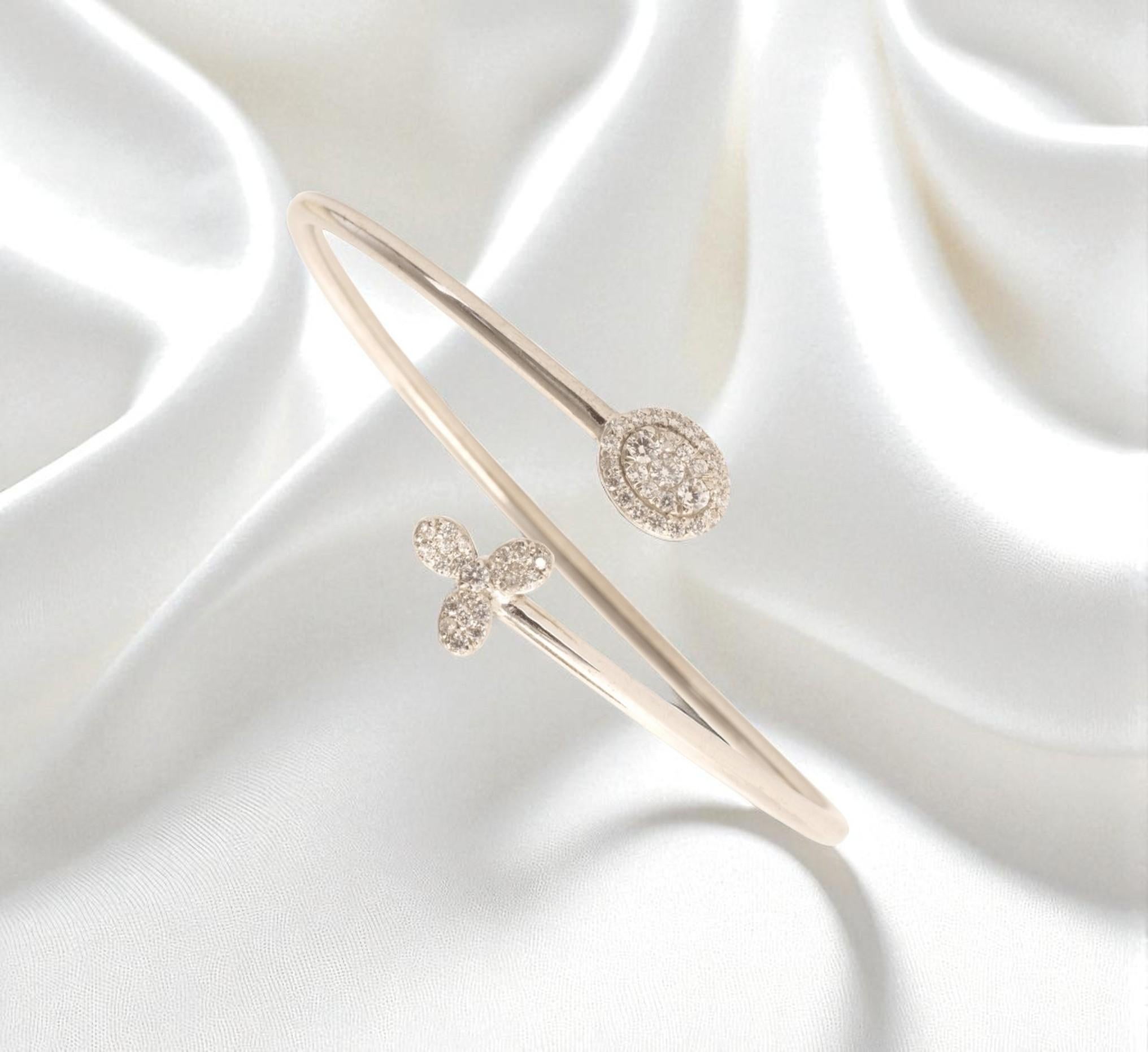Donna Bracciale aperto con diamanti a raggiera floreali in oro massiccio 14K (certificato) in vendita