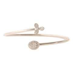 Floral Halo Diamond Open Cuff Bracelet in 14K Solid Gold (Certified)