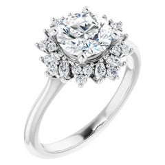 Floral Halo GIA Round Brilliant White Diamond Engagement Ring 1.50 Carats