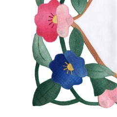 Floral Hand Stitched Placemats in Pink Green Blue and Yellow Set of 4