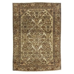 Tapis de laine floral fait à la main, antique, persan, Malayer, beige
