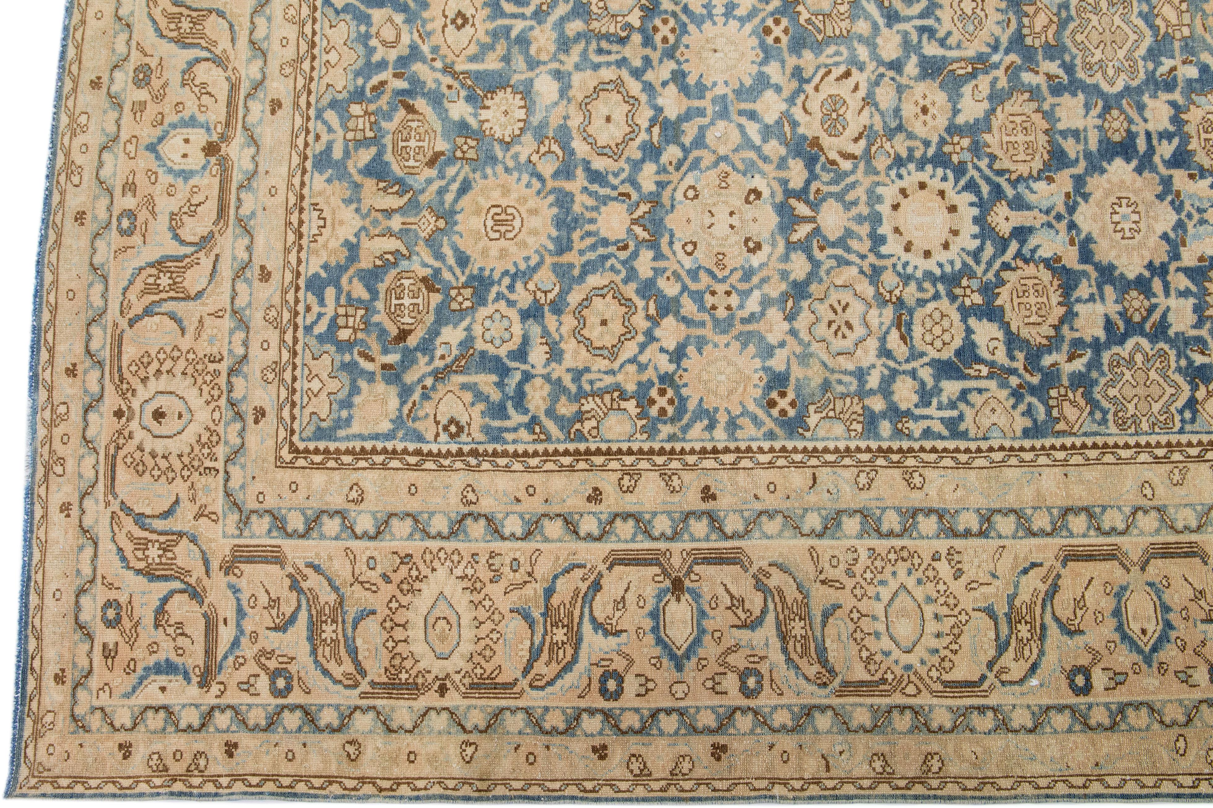 20th Century Floral Handmade Antique Persian Malayer Room Size Wool Rug in Blue For Sale