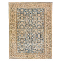 Antiker persischer Malayer-Wollteppich in Blau mit Blumenmuster, handgefertigt