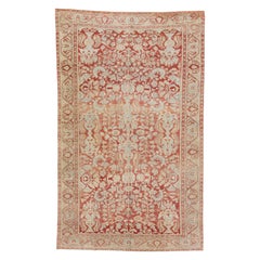 Floral Handmade Antique Persian Malayer Room Size Wool Rug in Rust