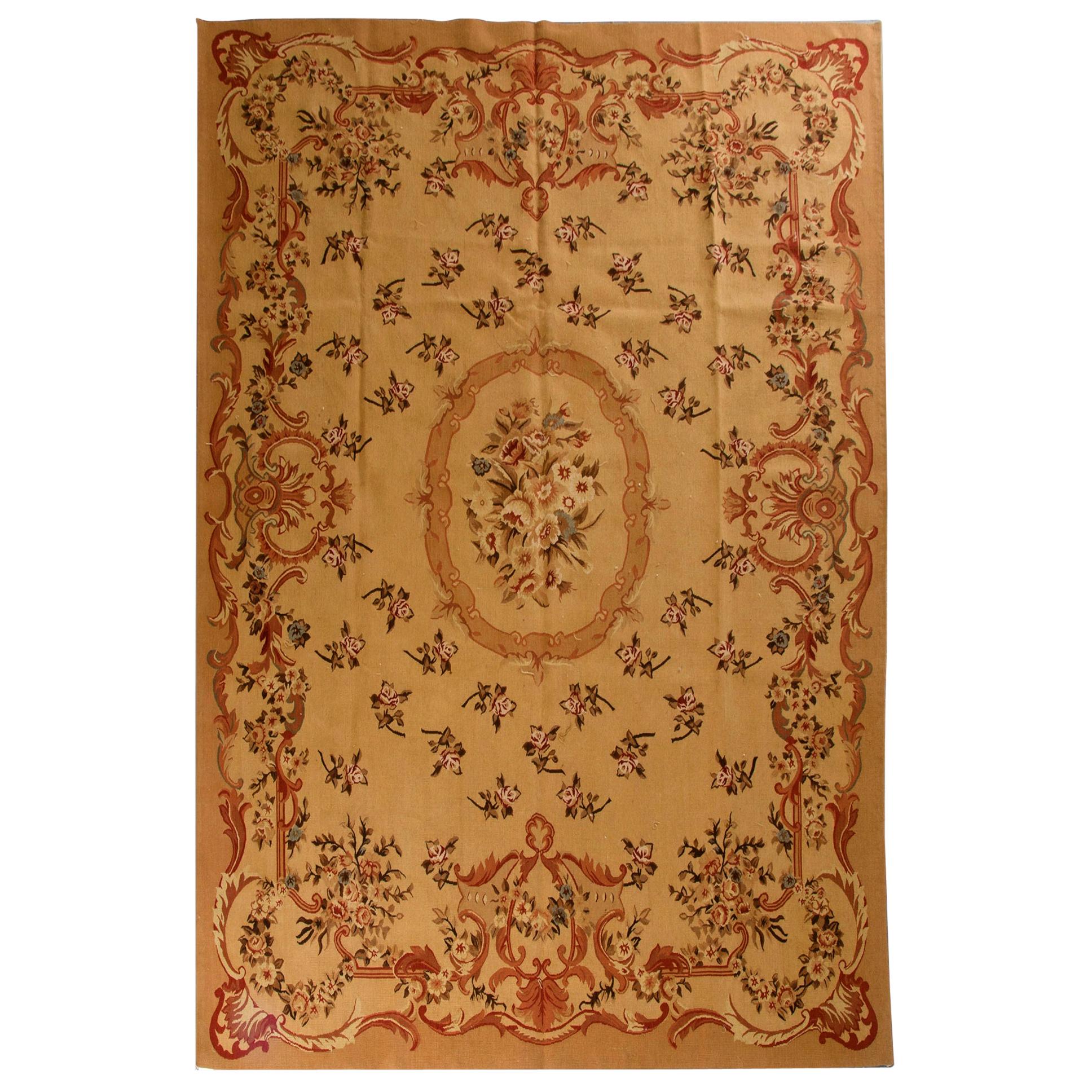 Floral Handmade Chinese Aubusson Style Needlepoint Rug For Sale