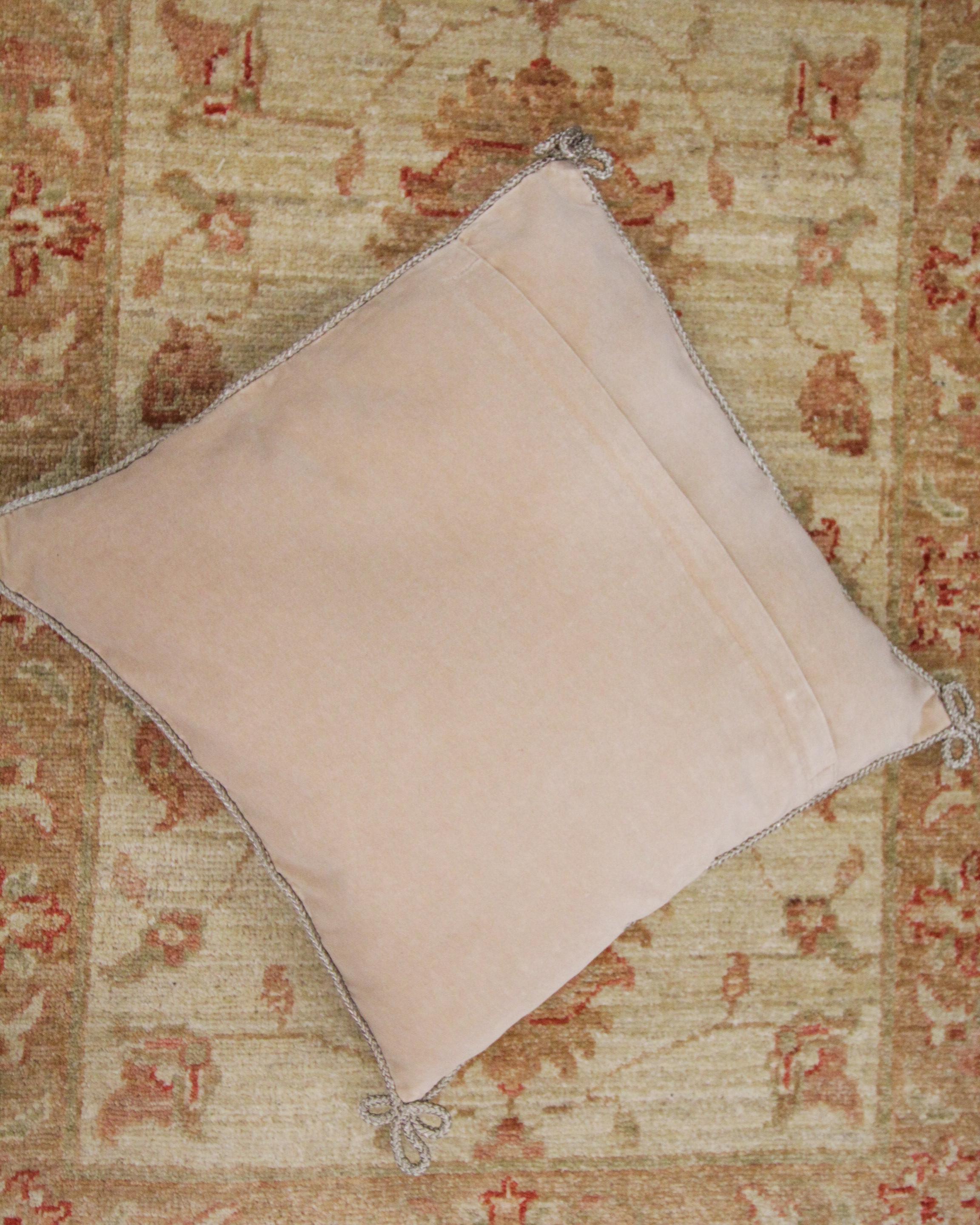 Floral Handmade Cushion Cover, Needlepoint Cream Purple Wool Scatter Cushion In Excellent Condition In Hampshire, GB