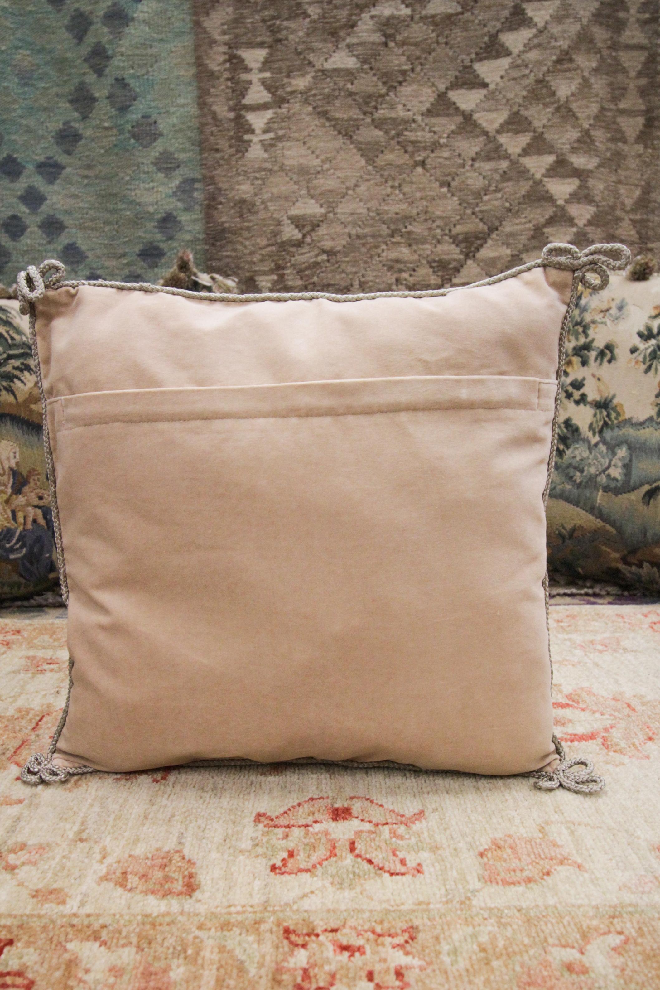 Floral Handmade Cushion Cover, Needlepoint Cream Purple Wool Scatter Cushion In Excellent Condition In Hampshire, GB