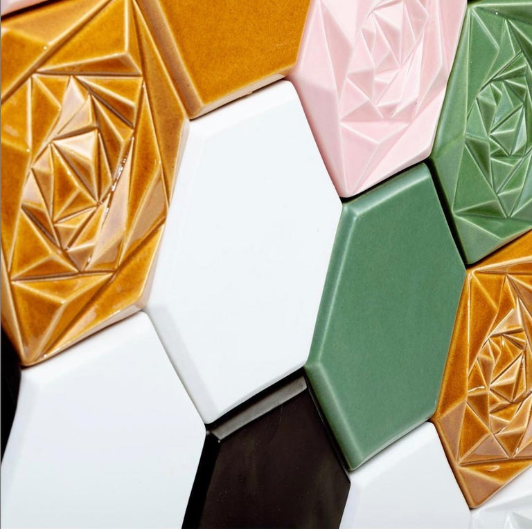 Floral Handmade Decorative Tile Panel For Sale at 1stdibs