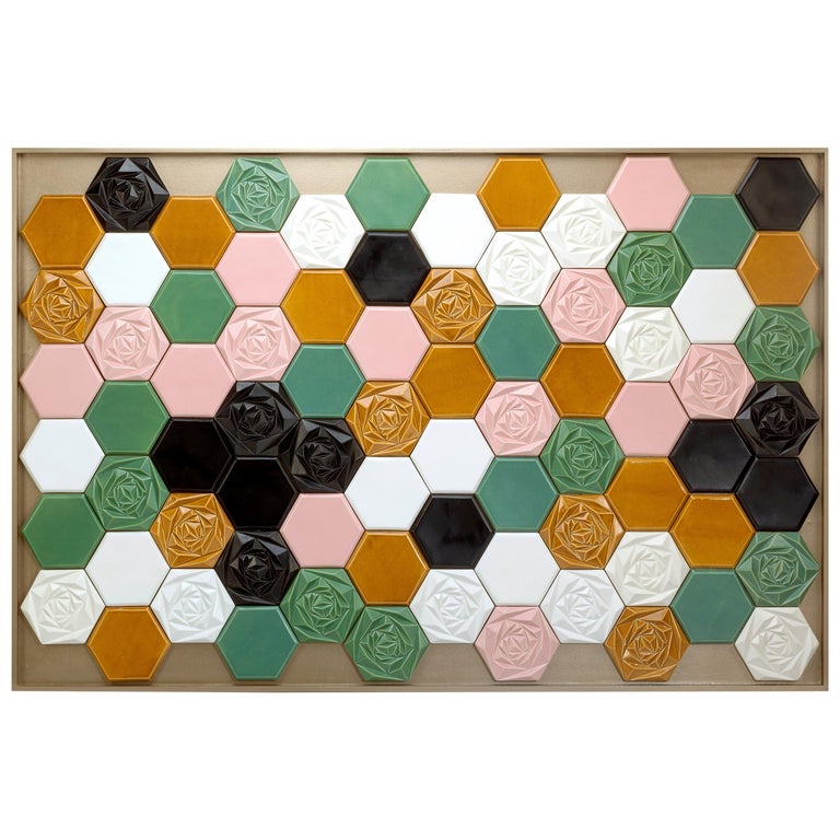 Floral Handmade Decorative Tile Panel For Sale at 1stdibs