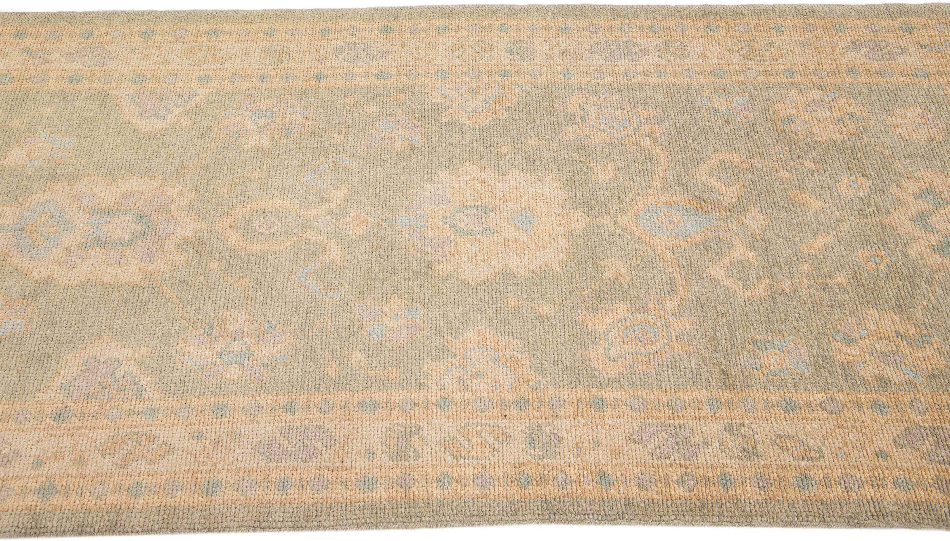 Contemporary Floral Handmade Modern Oushak Turkish Wool Rug in Goldenrod Motif For Sale