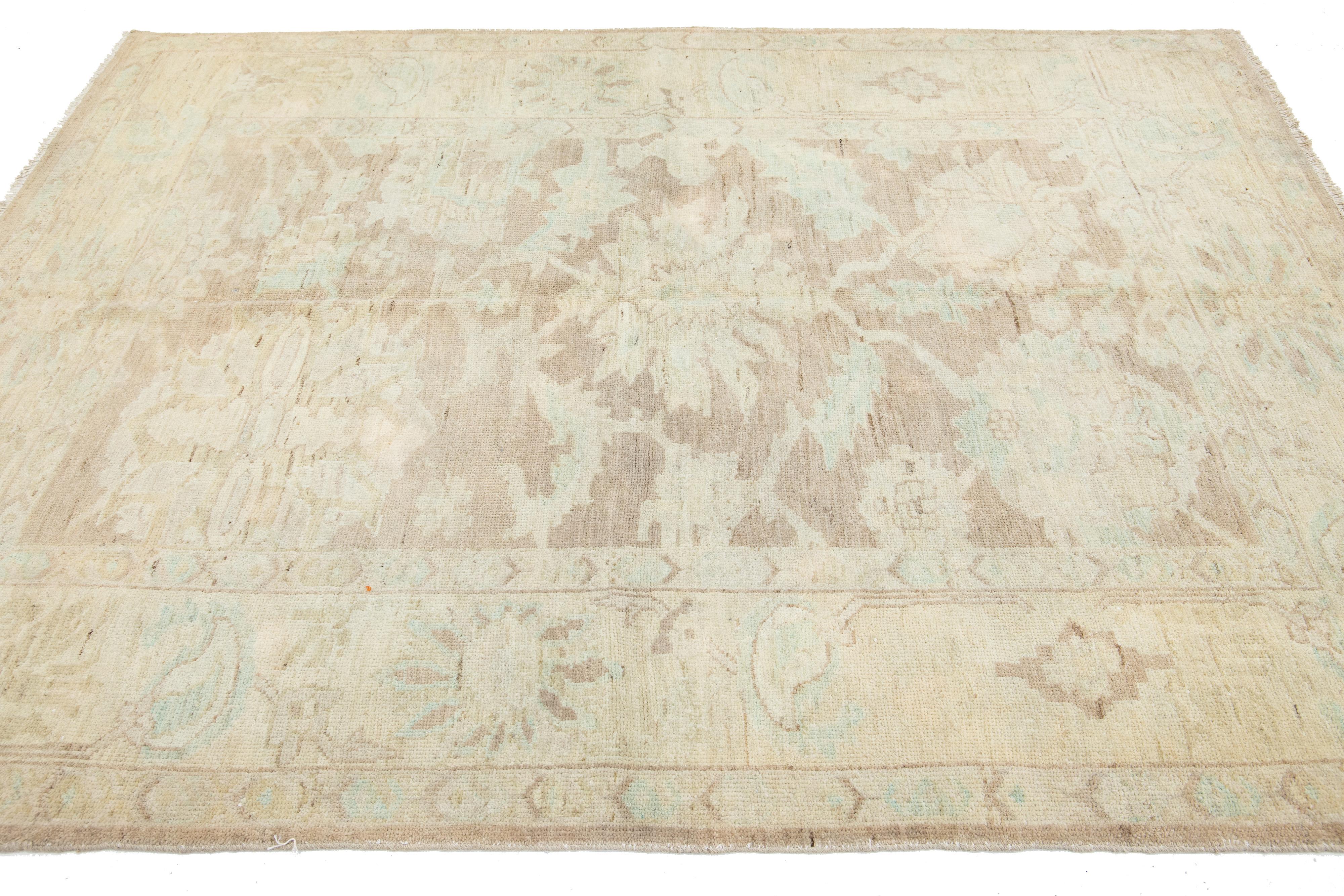 Contemporary Floral Handmade Modern Sultanabad Wool Rug In Light Brown  For Sale