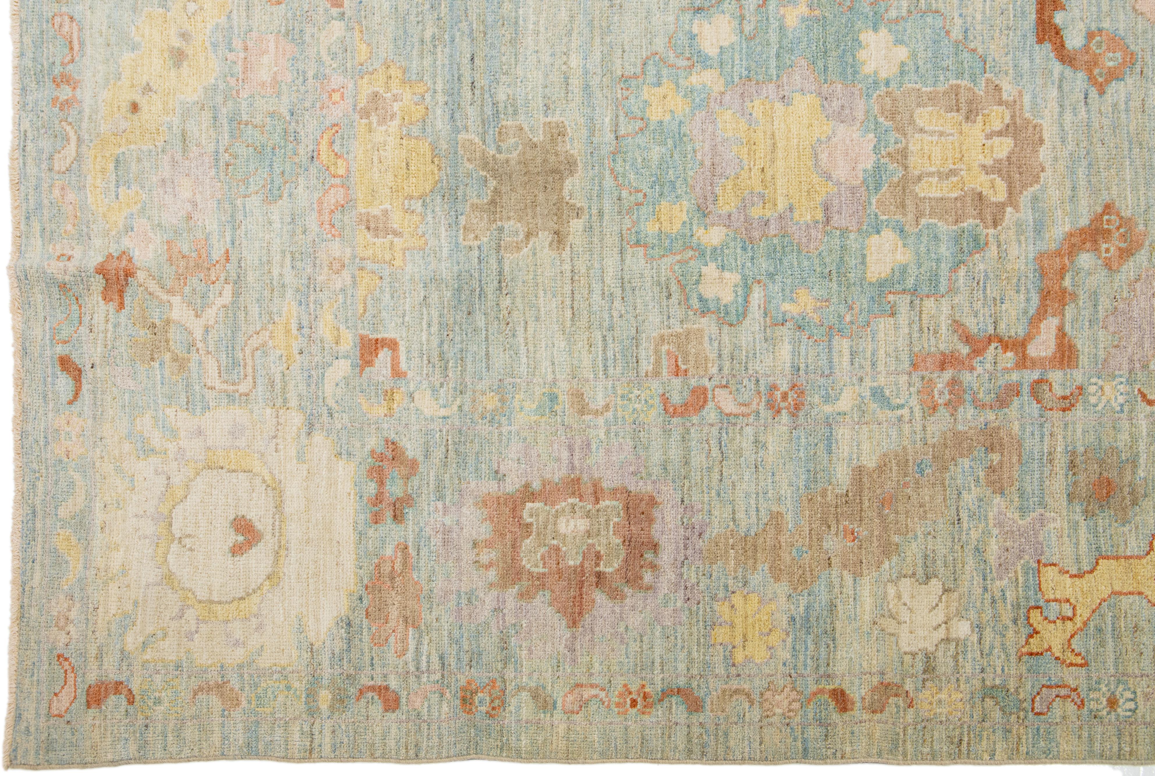 Floral Handmade Modern Sultanabad Wool Rug in Ligth Blue In New Condition For Sale In Norwalk, CT