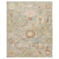 Tappeto floreale fatto a mano in lana moderna Sultanabad Rugs in blu scuro