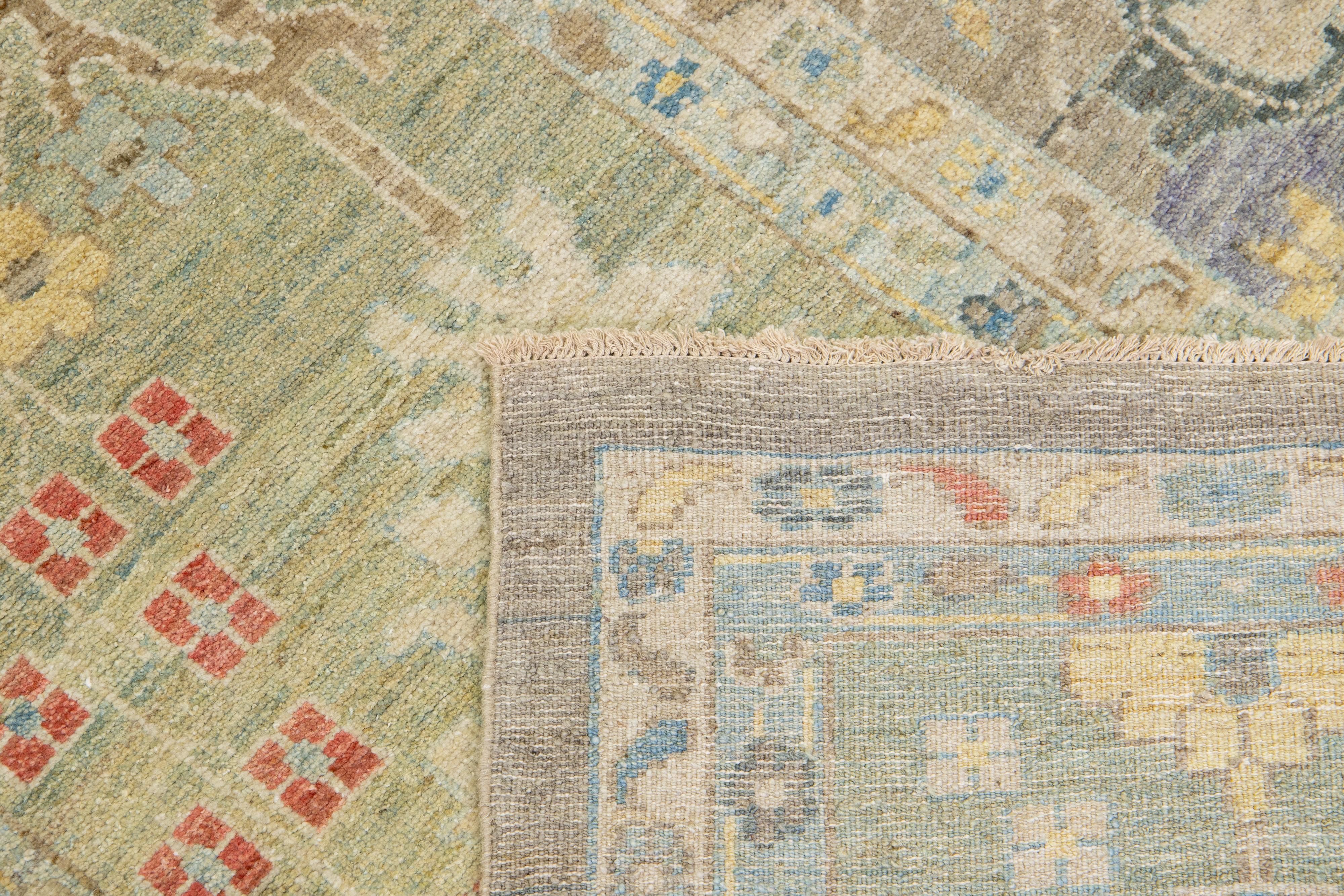 Floral Handmade Modern Sultanabad Wool Rug Oversize In Brown & Green For Sale 1
