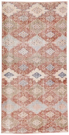 Tappeto di lana turco vintage a dispersione Floral Hanmdade in ruggine
