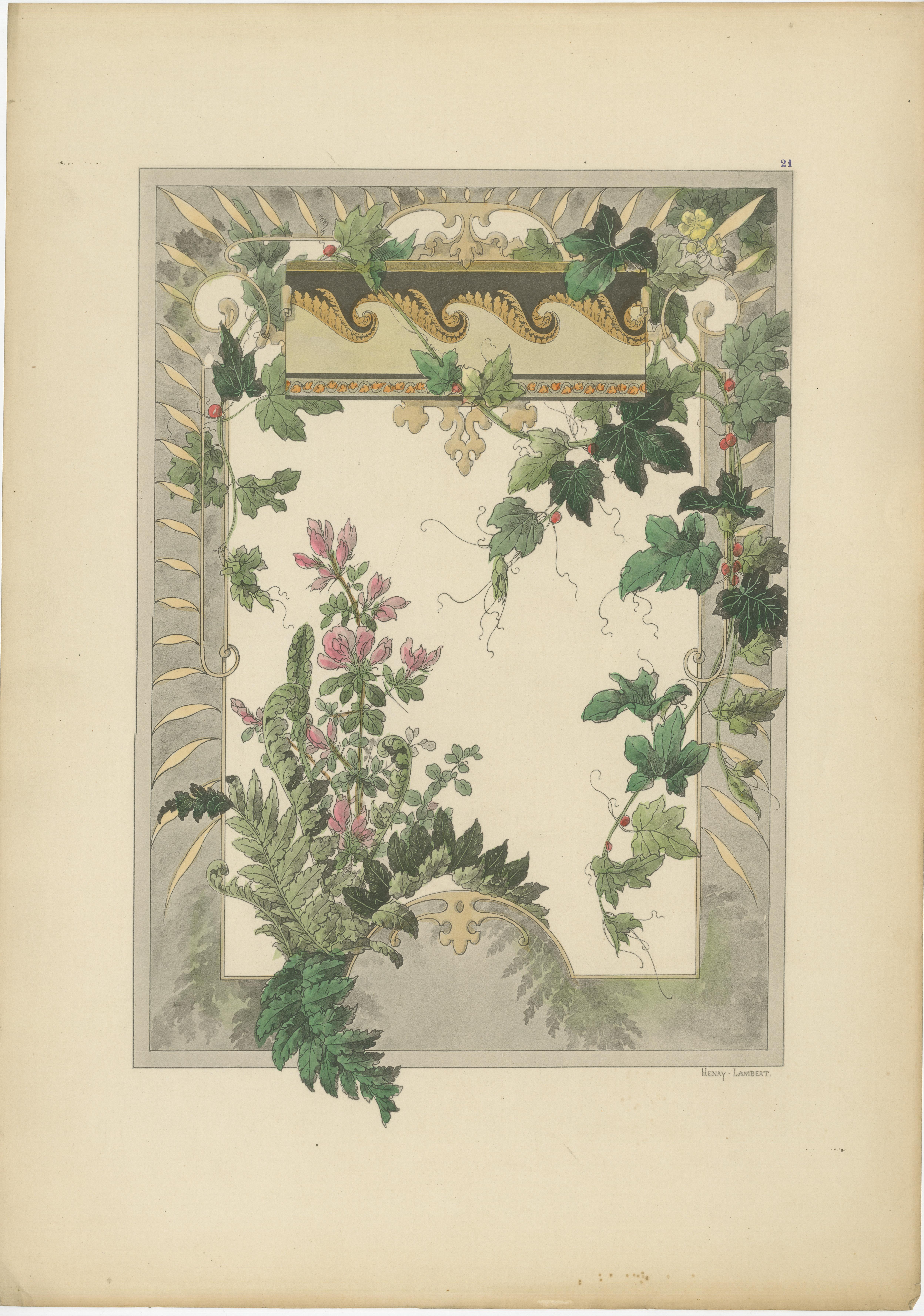 Floral Harmony in Decorative Design: The Art Nouveau Aesthetic of Lambert, 1896 In Good Condition For Sale In Langweer, NL