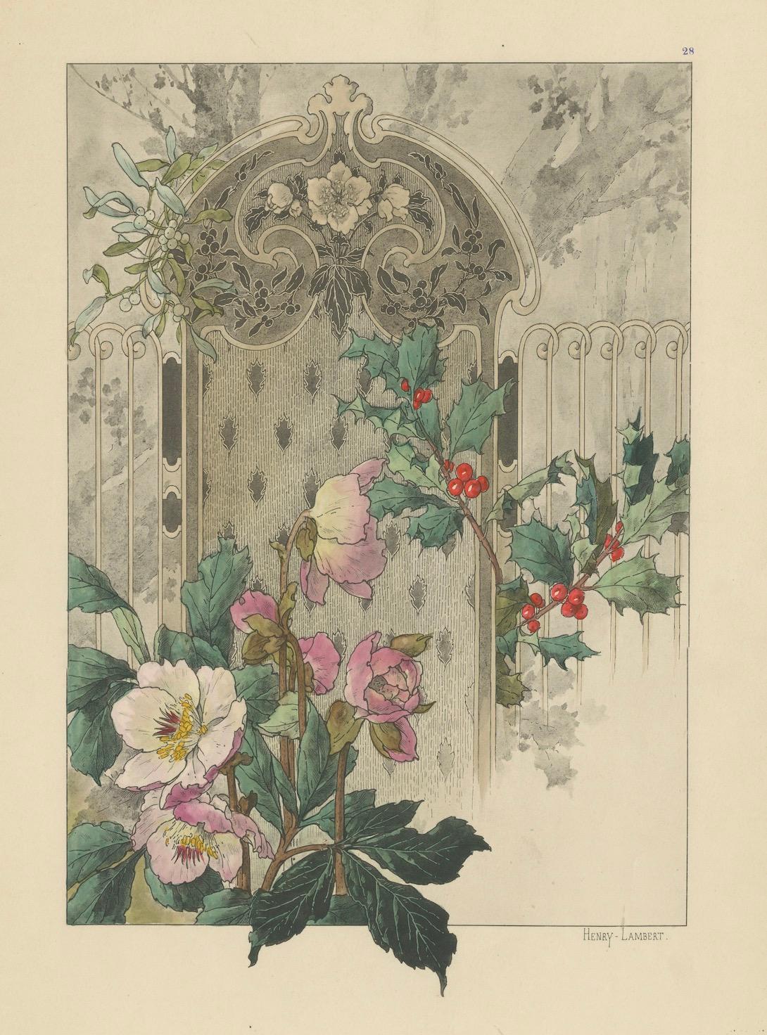 Paper Floral Harmony in Decorative Design: The Art Nouveau Aesthetic of Lambert, 1896 For Sale