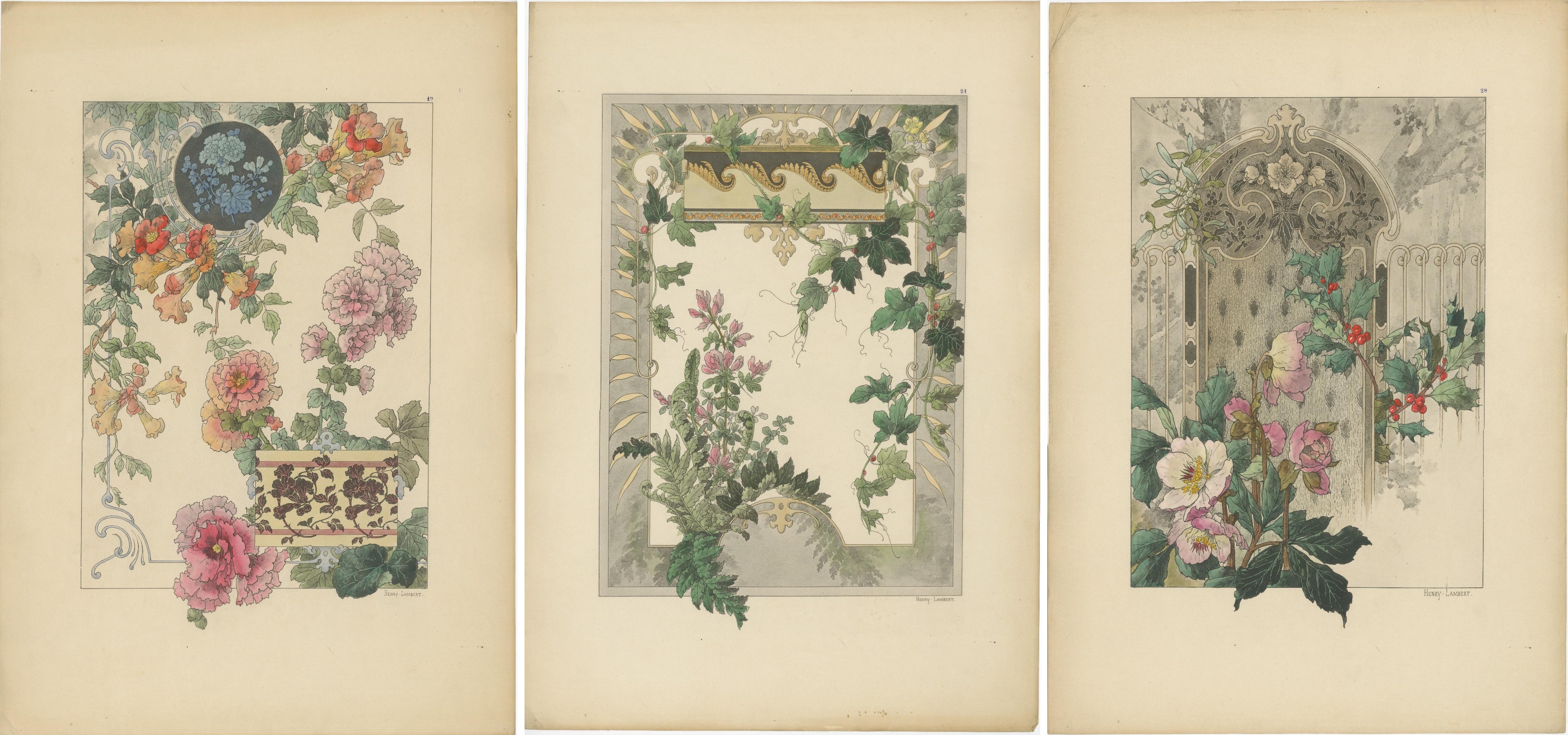 Floral Harmony in Decorative Design: The Art Nouveau Aesthetic of Lambert, 1896 For Sale 3
