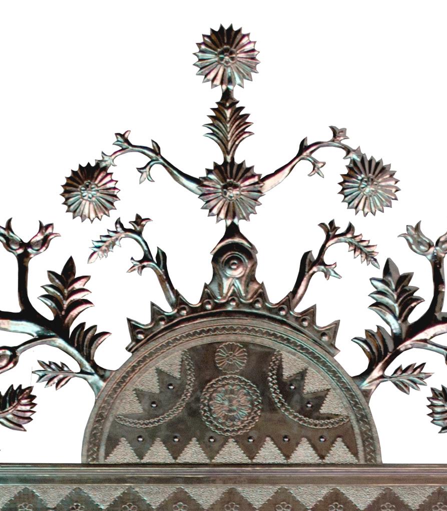 Indian Floral Head Board in White Bronze Handcrafted in India by Stephanie Odegard For Sale