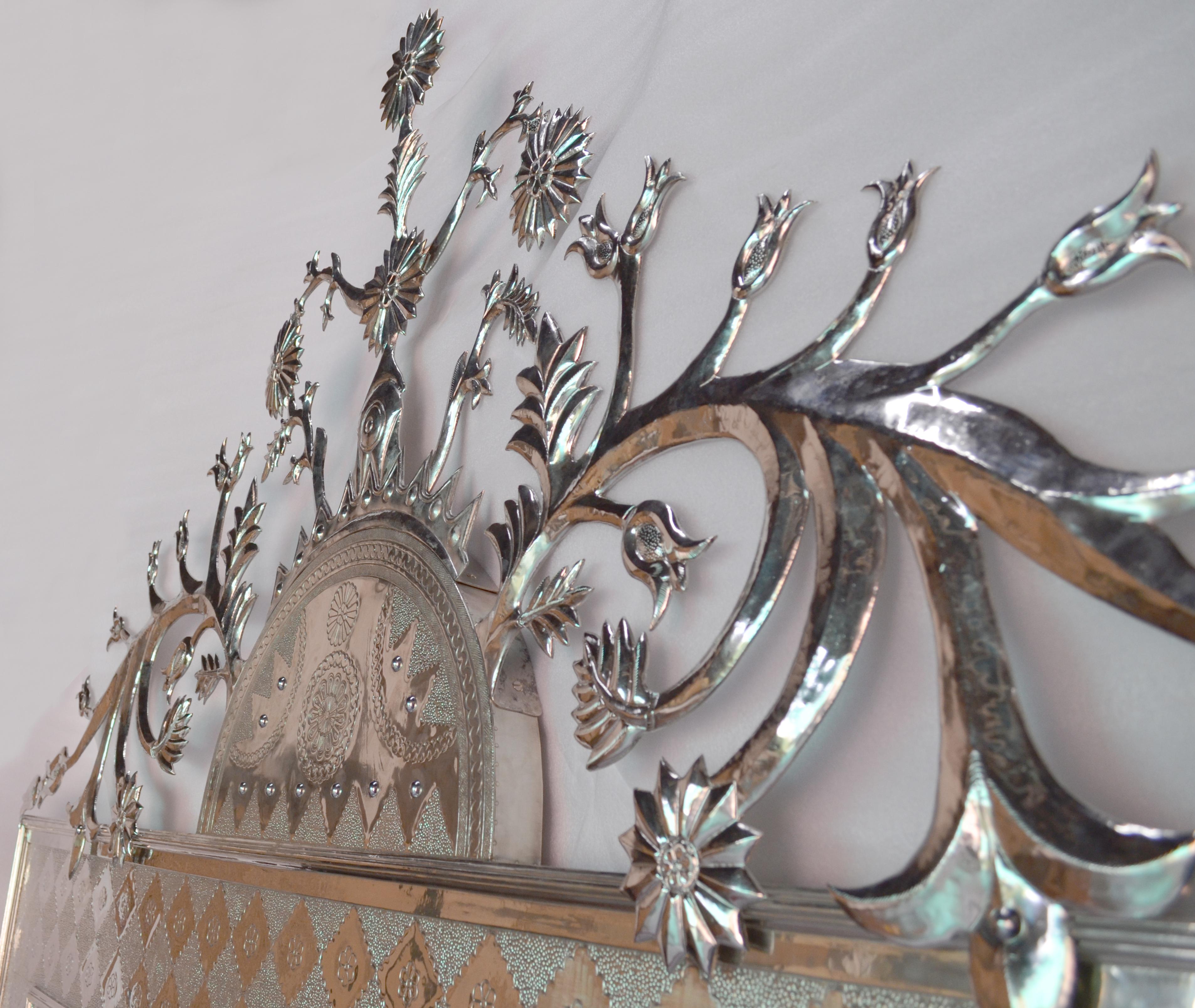 Contemporary Floral Head Board in White Bronze Handcrafted in India by Stephanie Odegard For Sale