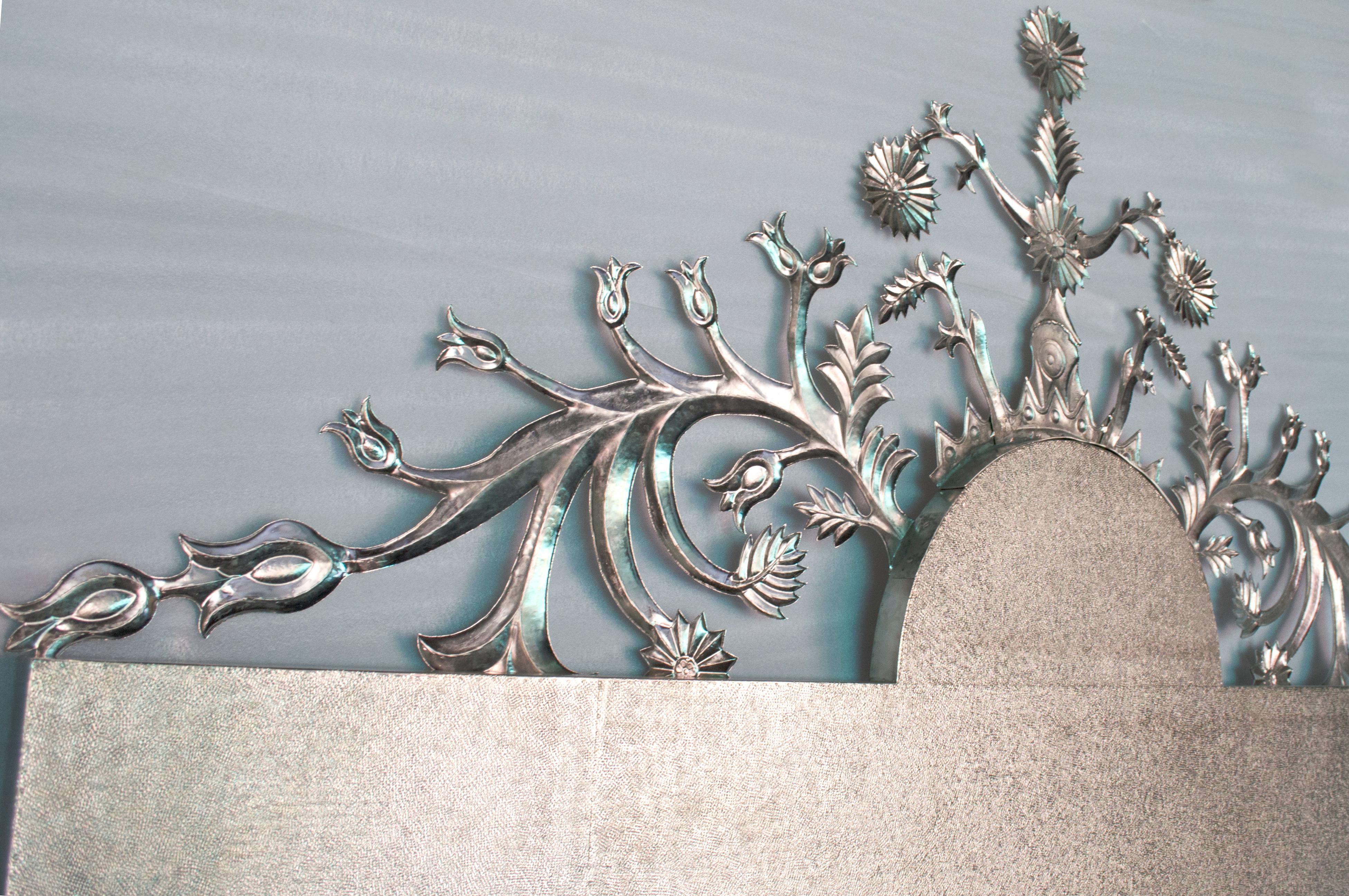 Metal Floral Head Board in White Bronze Handcrafted in India by Stephanie Odegard For Sale