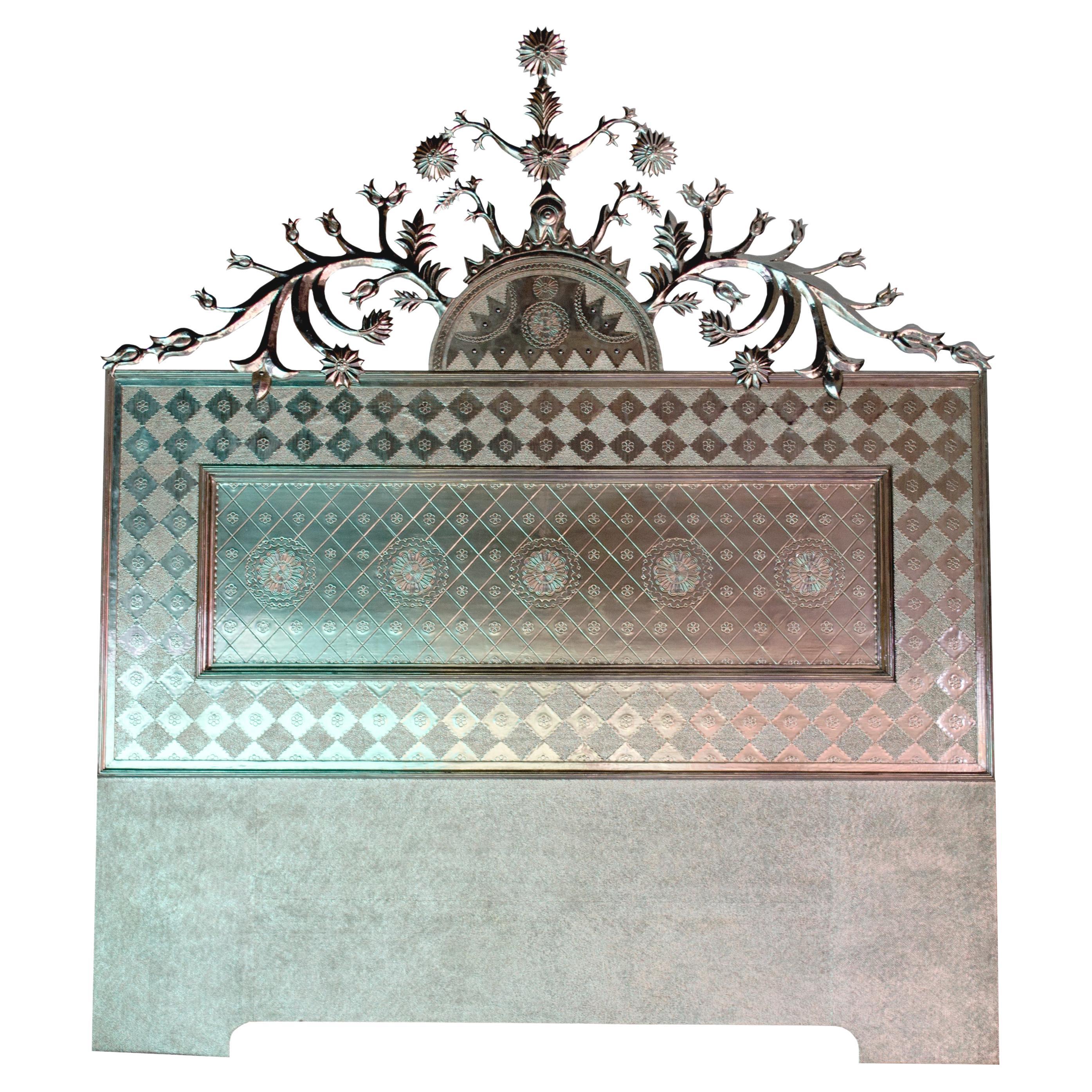 Floral Head Board in White Bronze Handcrafted in India by Stephanie Odegard