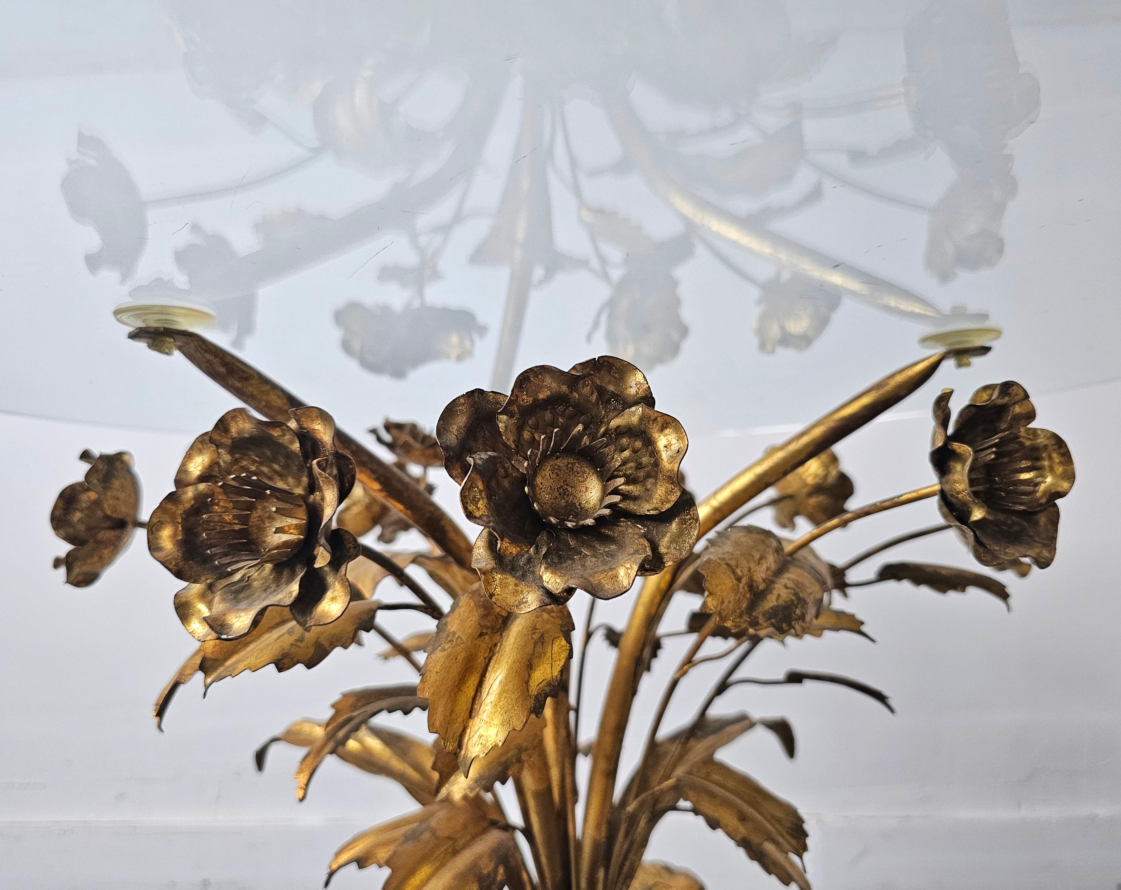 Italian Floral Hollywood Regency Side Table by Hans Kögl done in gilt metal