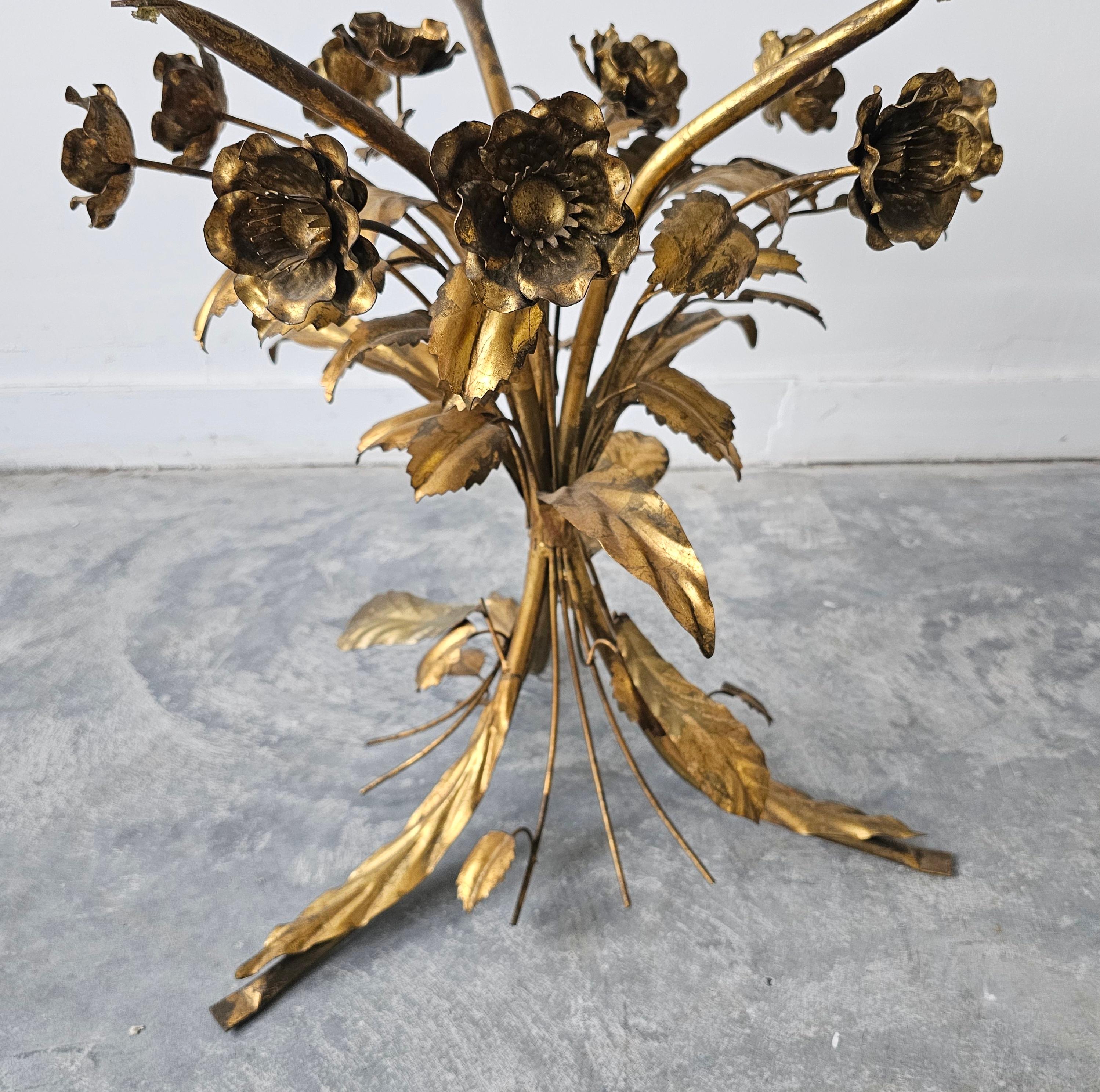 Gilt Floral Hollywood Regency Side Table by Hans Kögl done in gilt metal