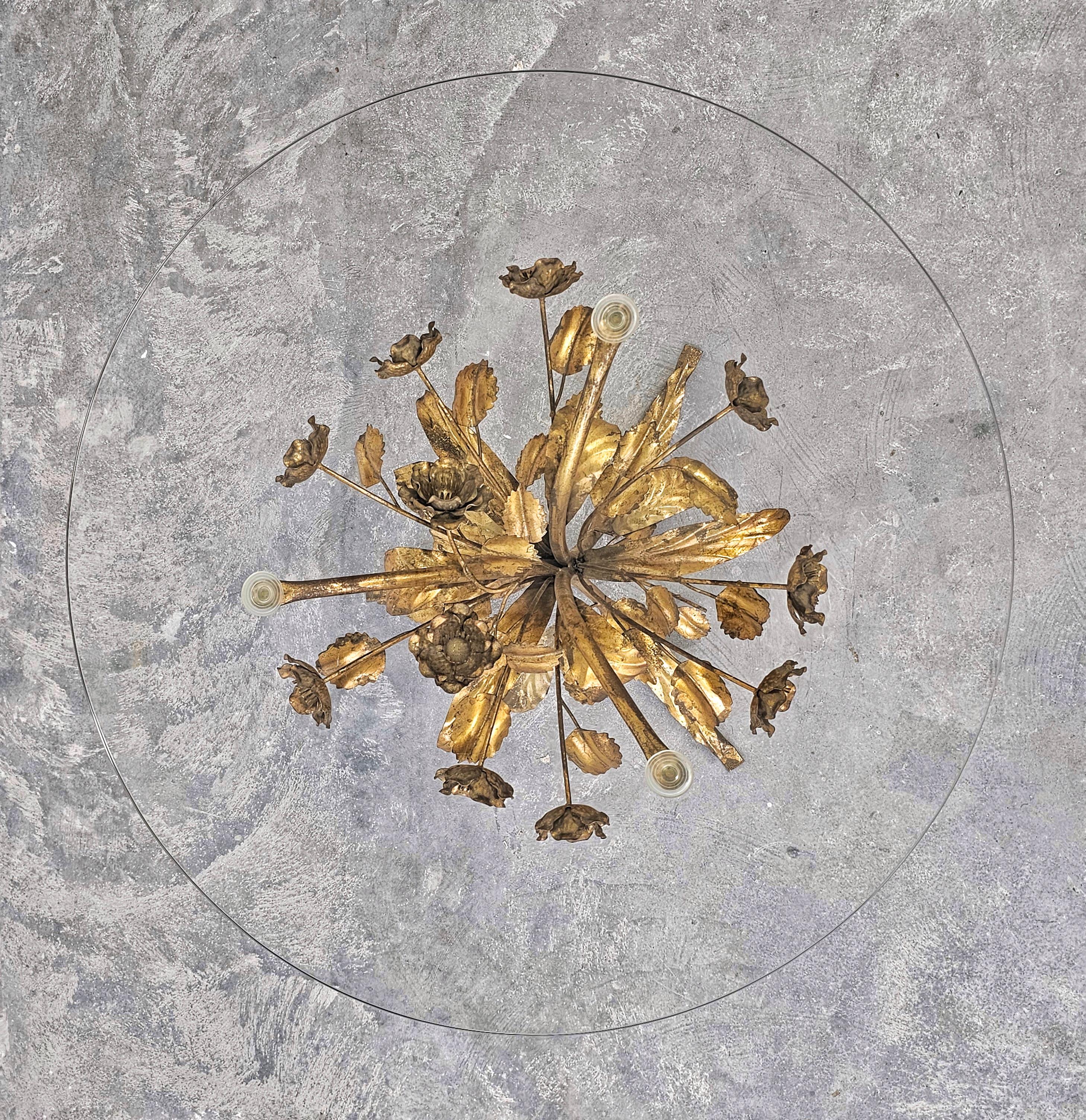 Mid-20th Century Floral Hollywood Regency Side Table by Hans Kögl done in gilt metal