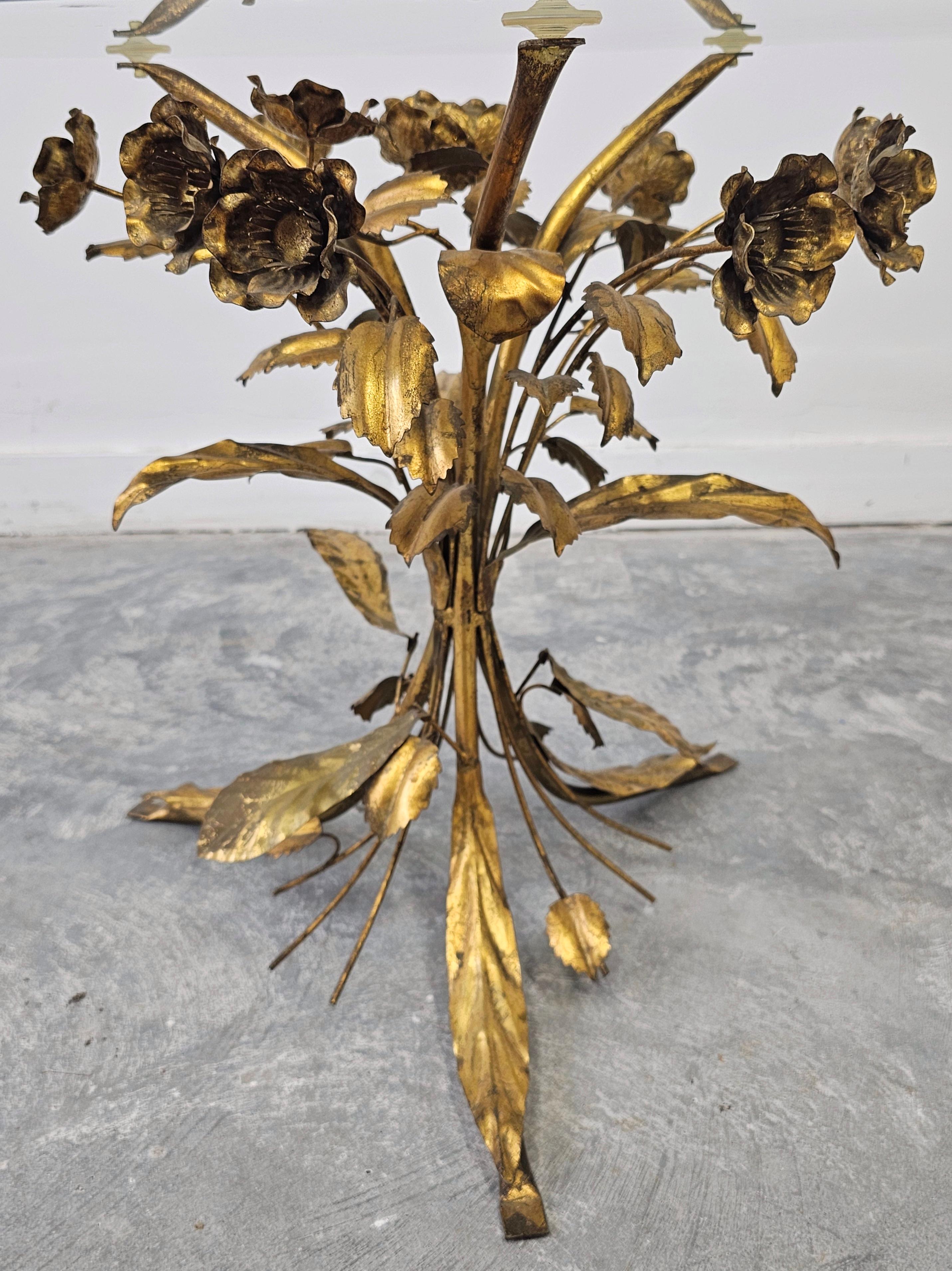 Metal Floral Hollywood Regency Side Table by Hans Kögl done in gilt metal