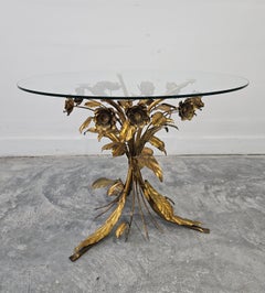 Floral Hollywood Regency Side Table by Hans Kögl done in gilt metal