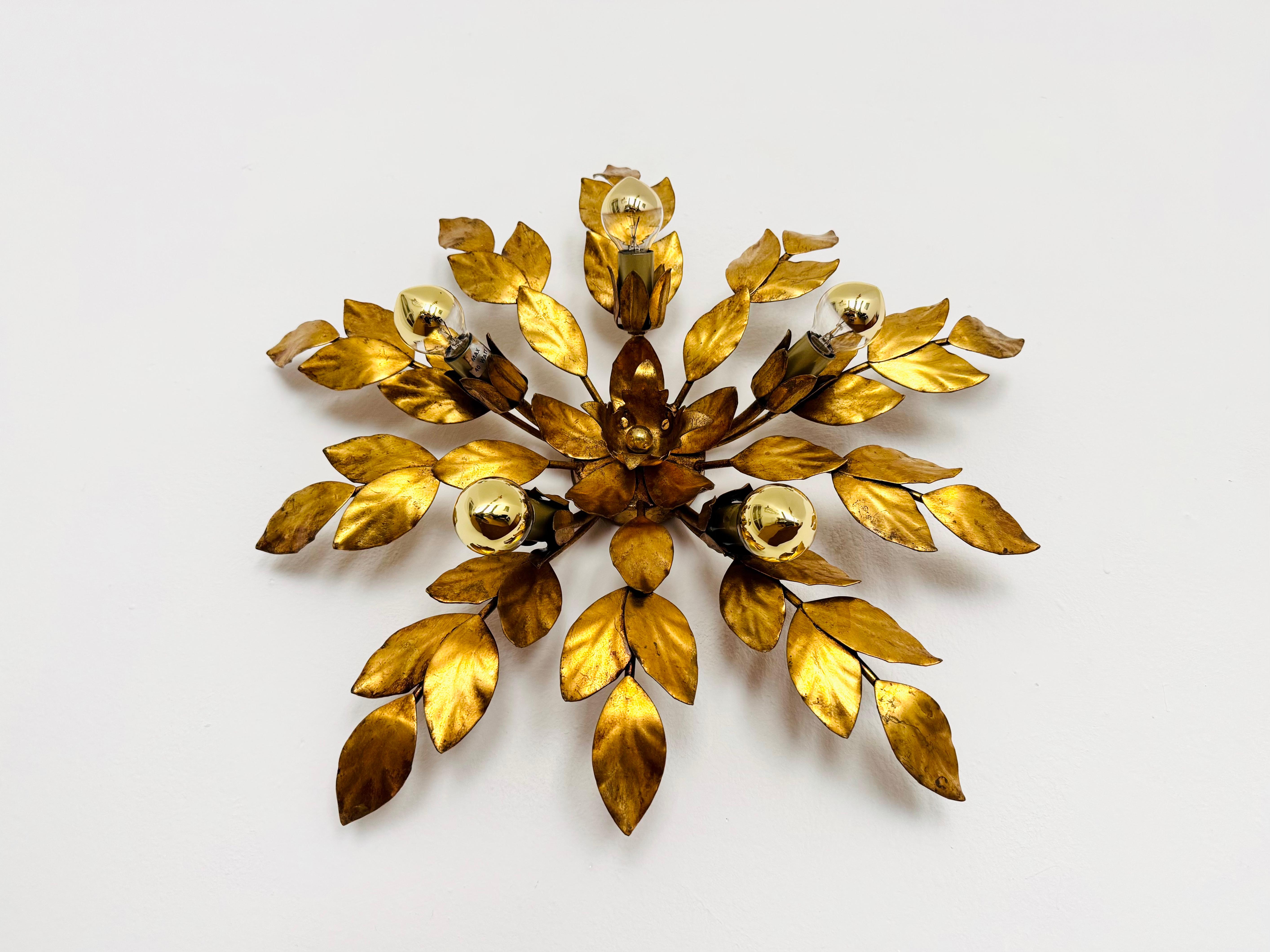 Italian Floral Hollywood Regency Wall or Ceiling Lamp For Sale