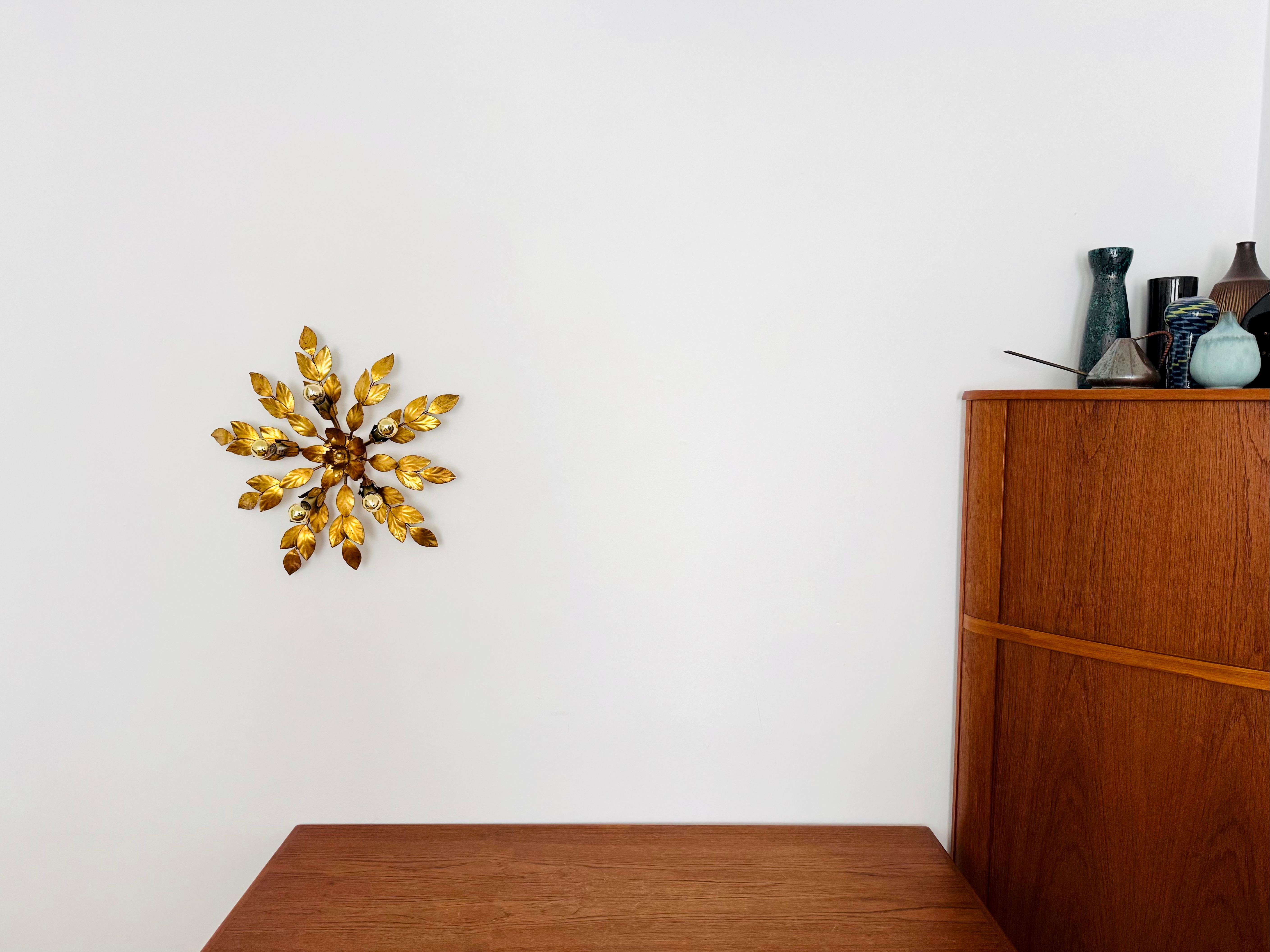 Metal Floral Hollywood Regency Wall or Ceiling Lamp For Sale