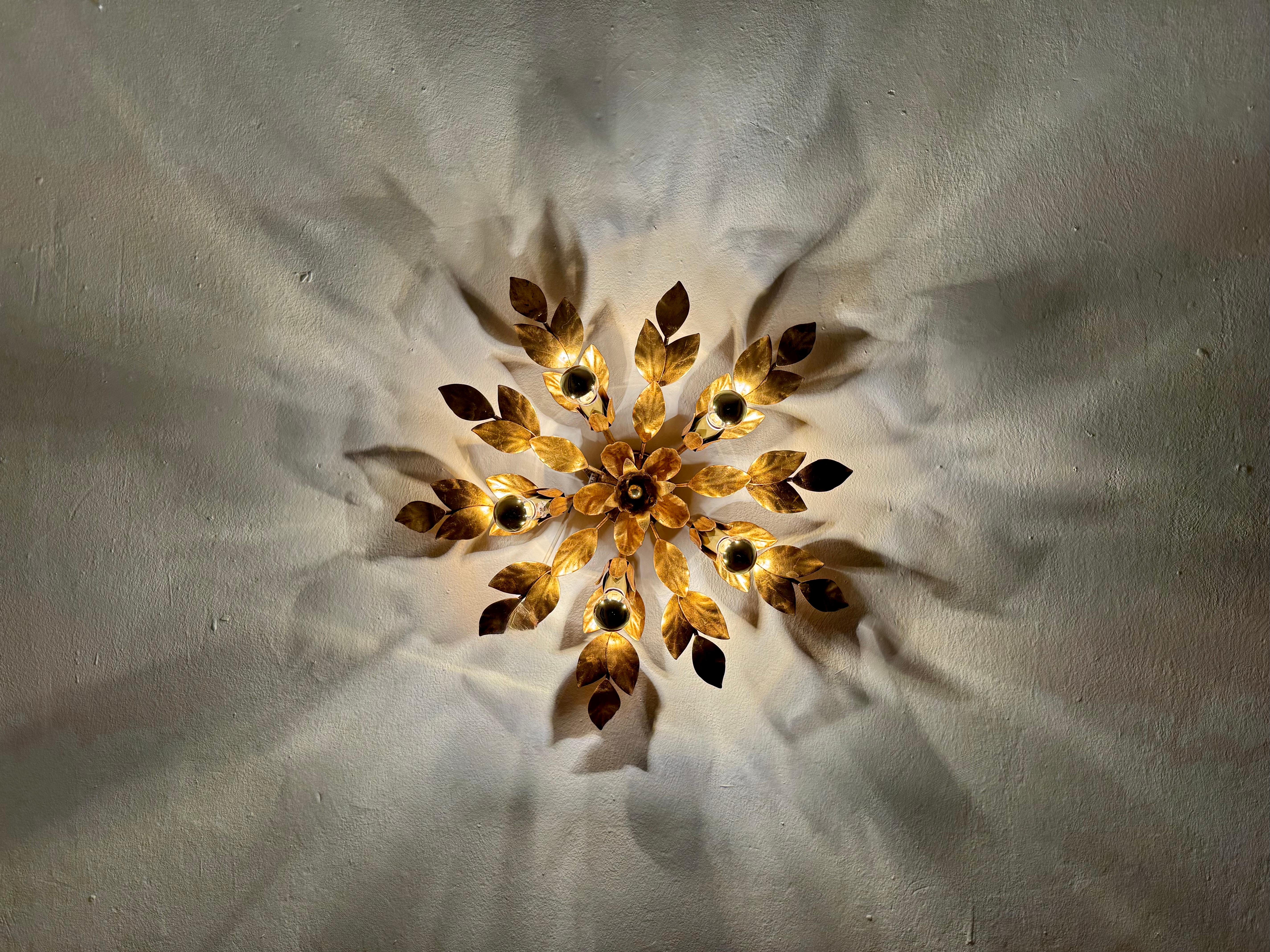 Floral Hollywood Regency Wall or Ceiling Lamp For Sale 1