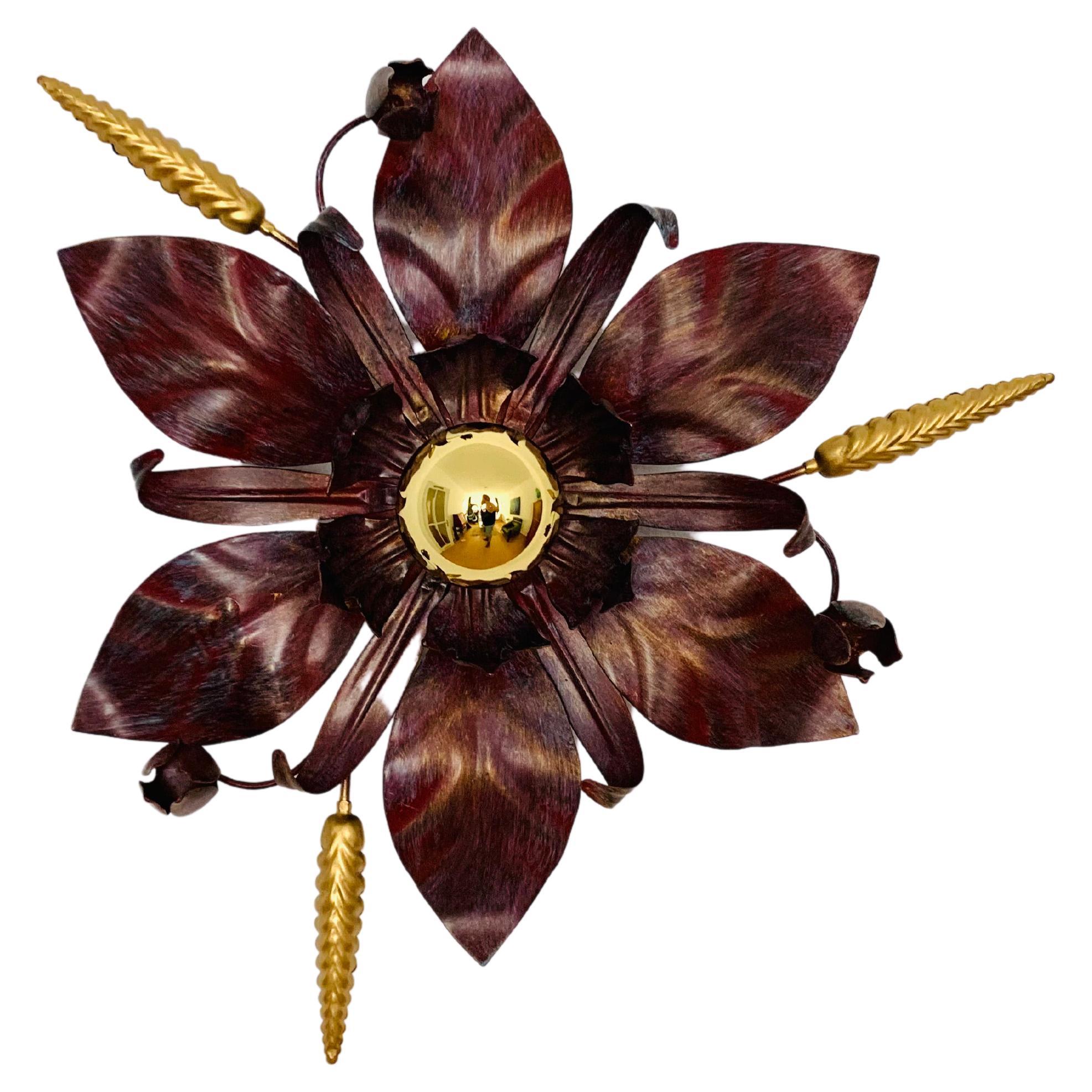 Floral Hollywood Regency Wall or Ceiling Lamp For Sale