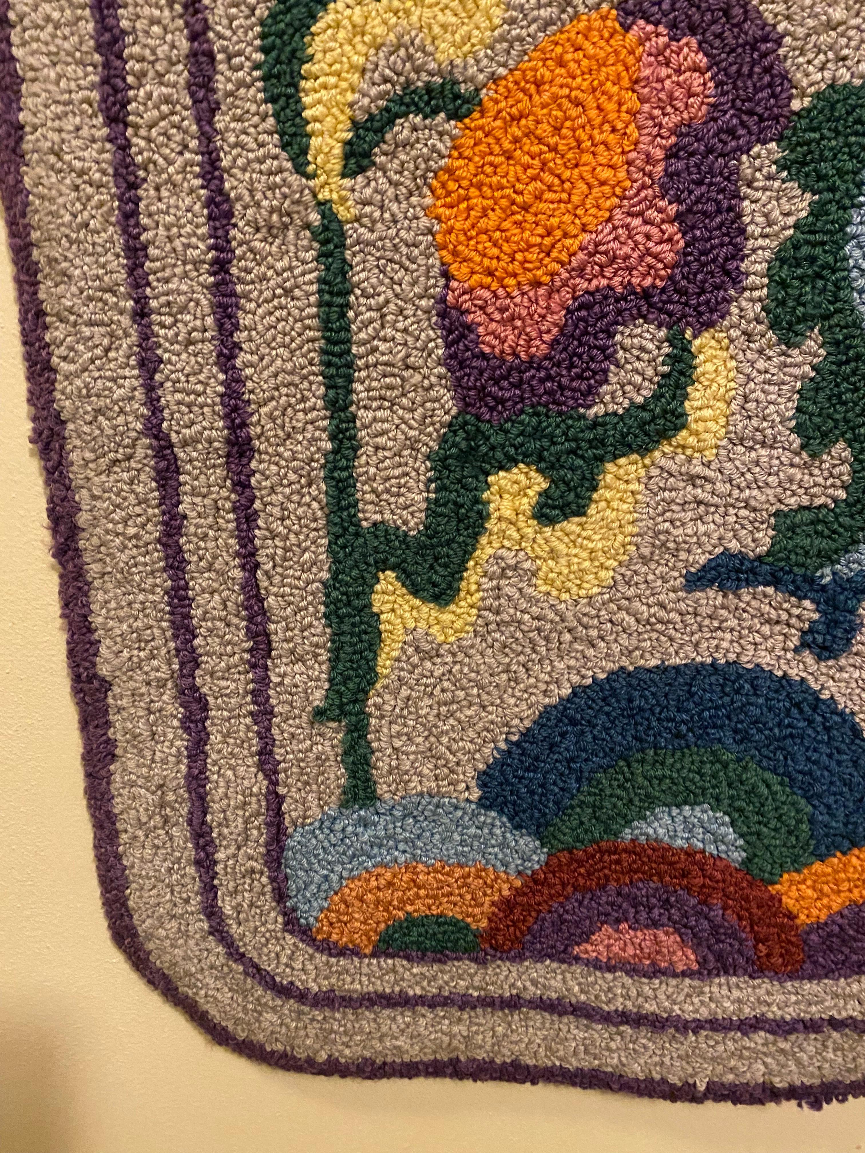 Floral Hook Rug in Shades of Purple and Orange In Good Condition In Philadelphia, PA