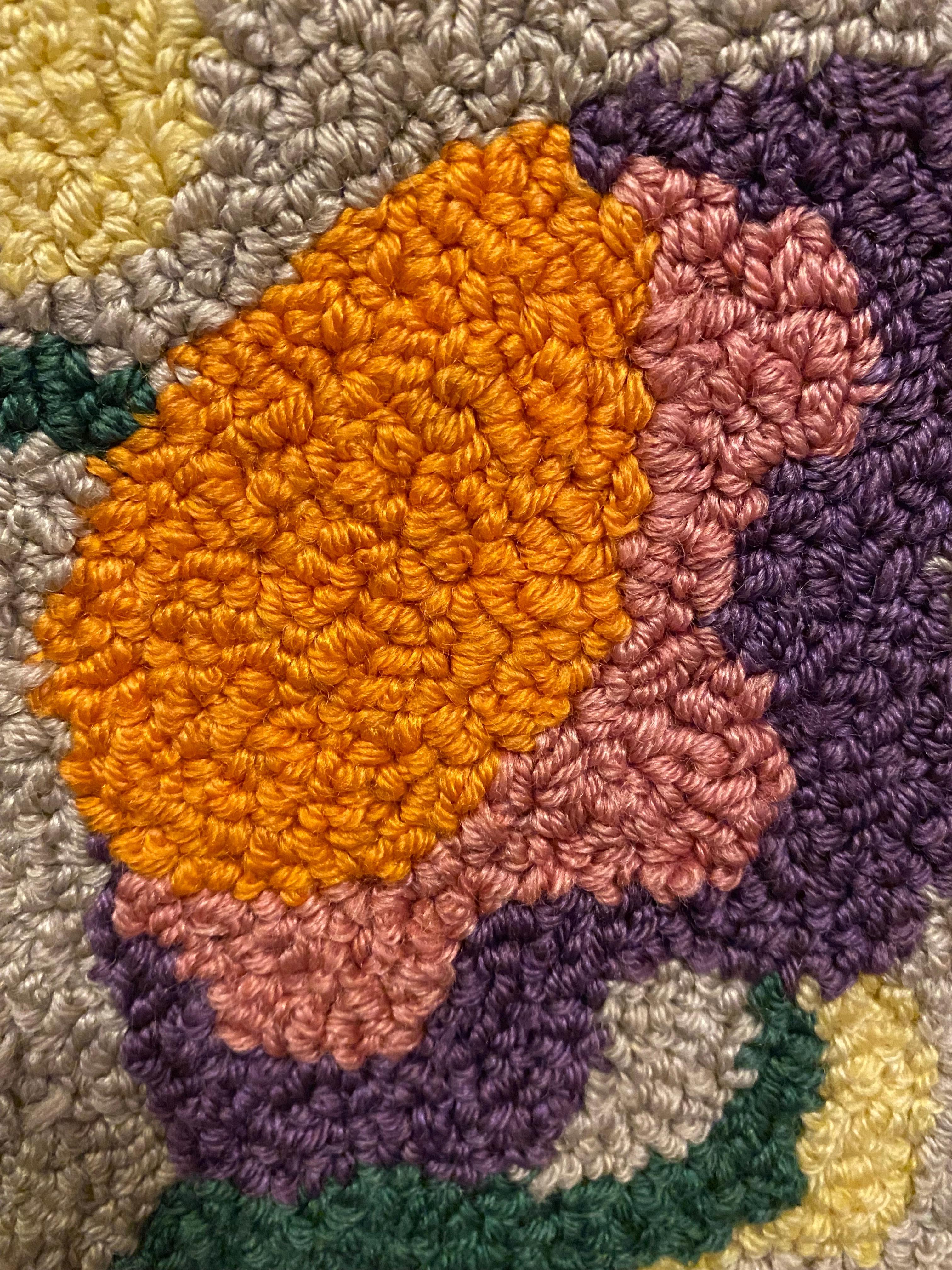 Mid-20th Century Floral Hook Rug in Shades of Purple and Orange