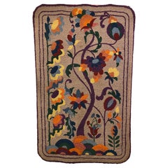 Vintage Floral Hook Rug in Shades of Purple and Orange