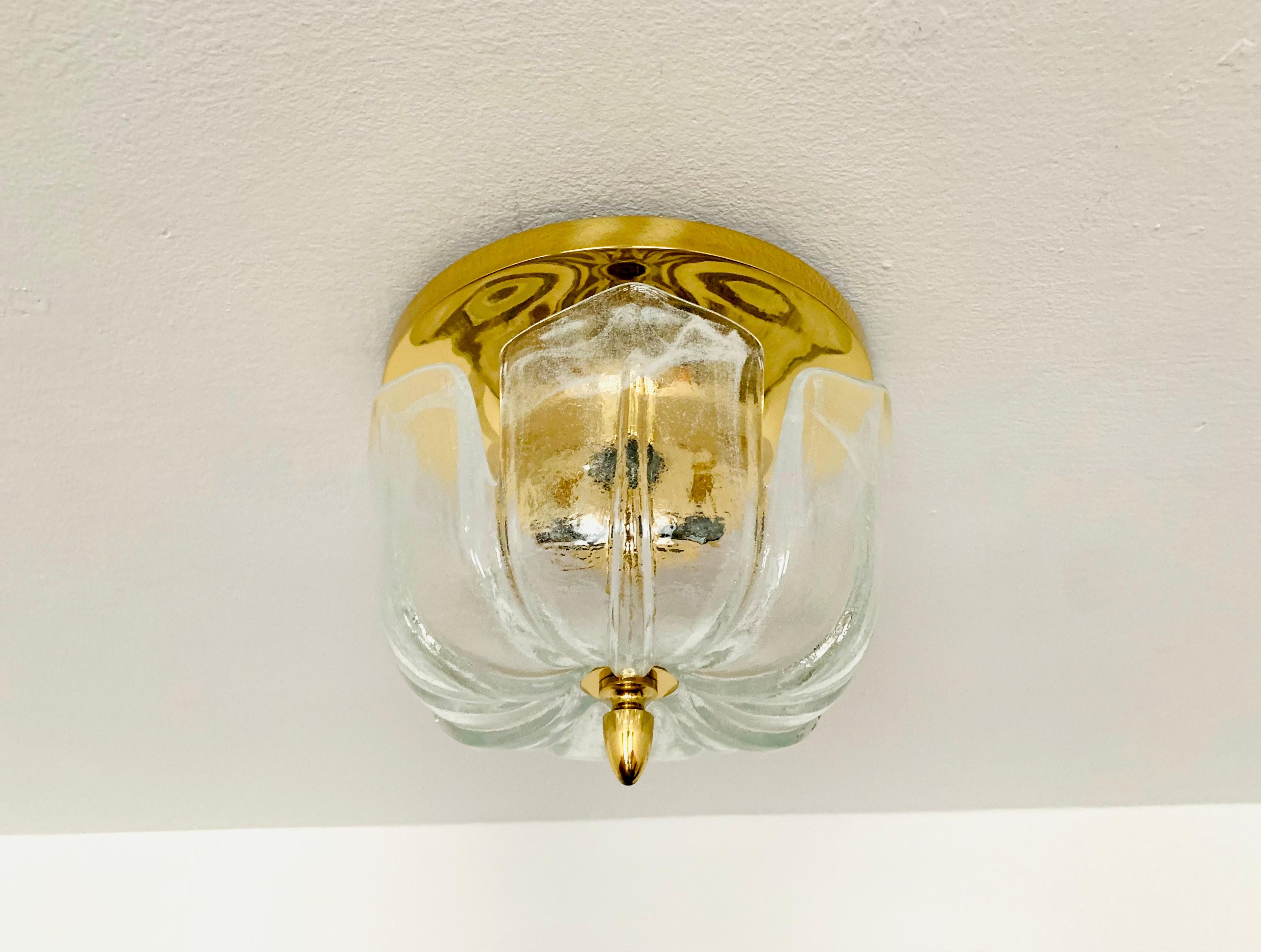 Mid-Century Modern Floral Ice Glass Flush Light by Glashütte Limburg For Sale