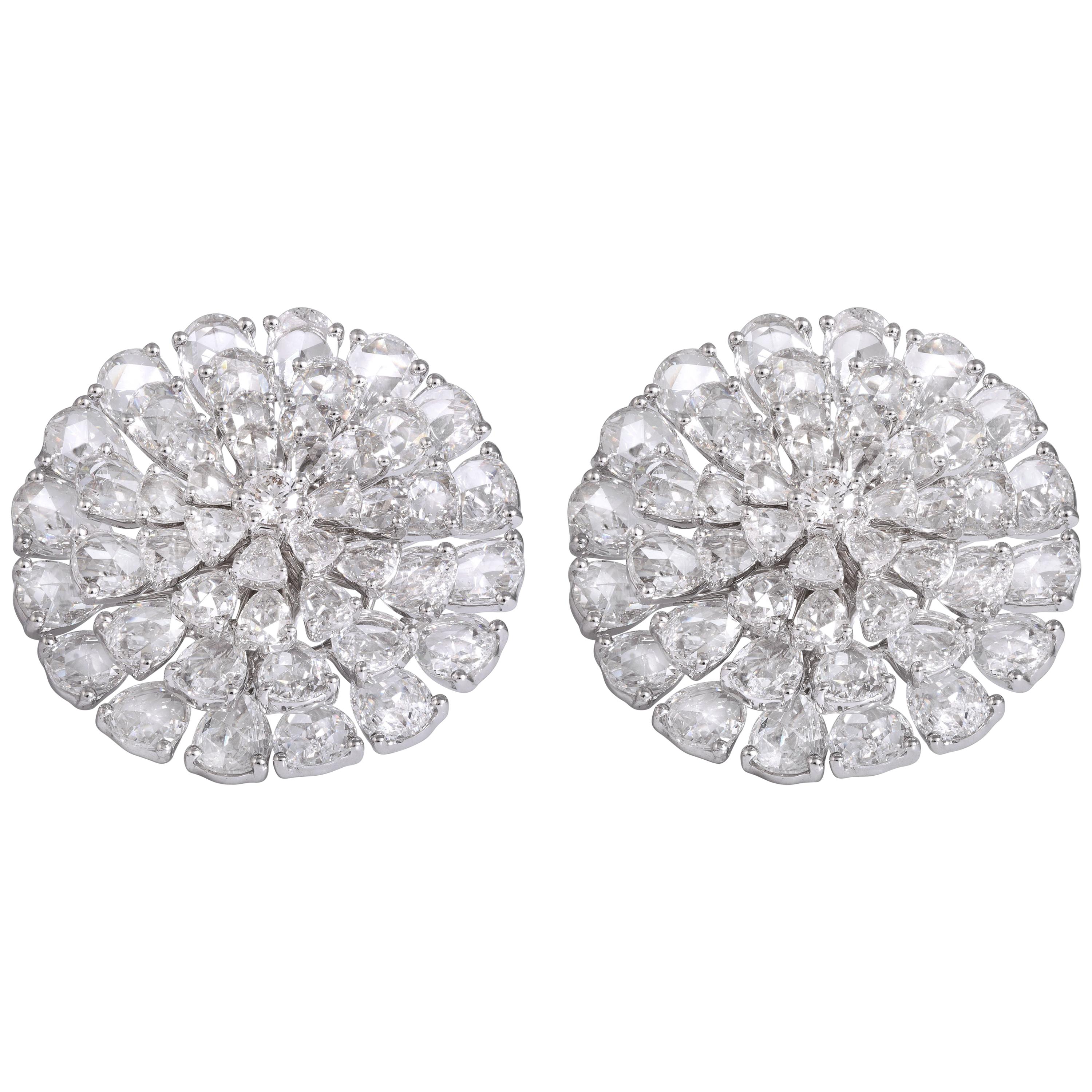 Floral inspired 11.22 carats Fancy shape Rose Cut White Diamond Earrings Studs 