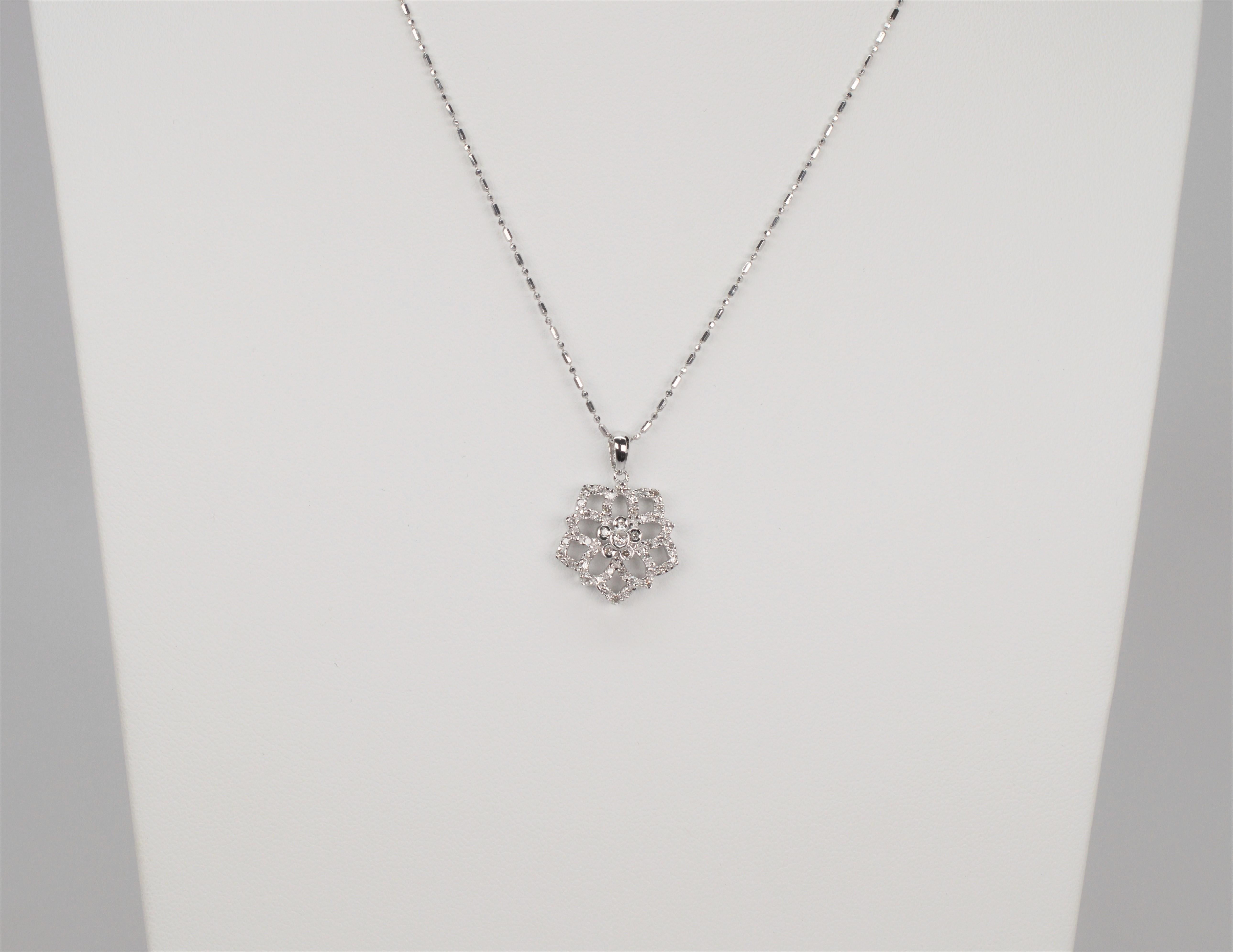 Floral Inspired 14 Karat White Gold Diamond Pendant Necklace For Sale 1