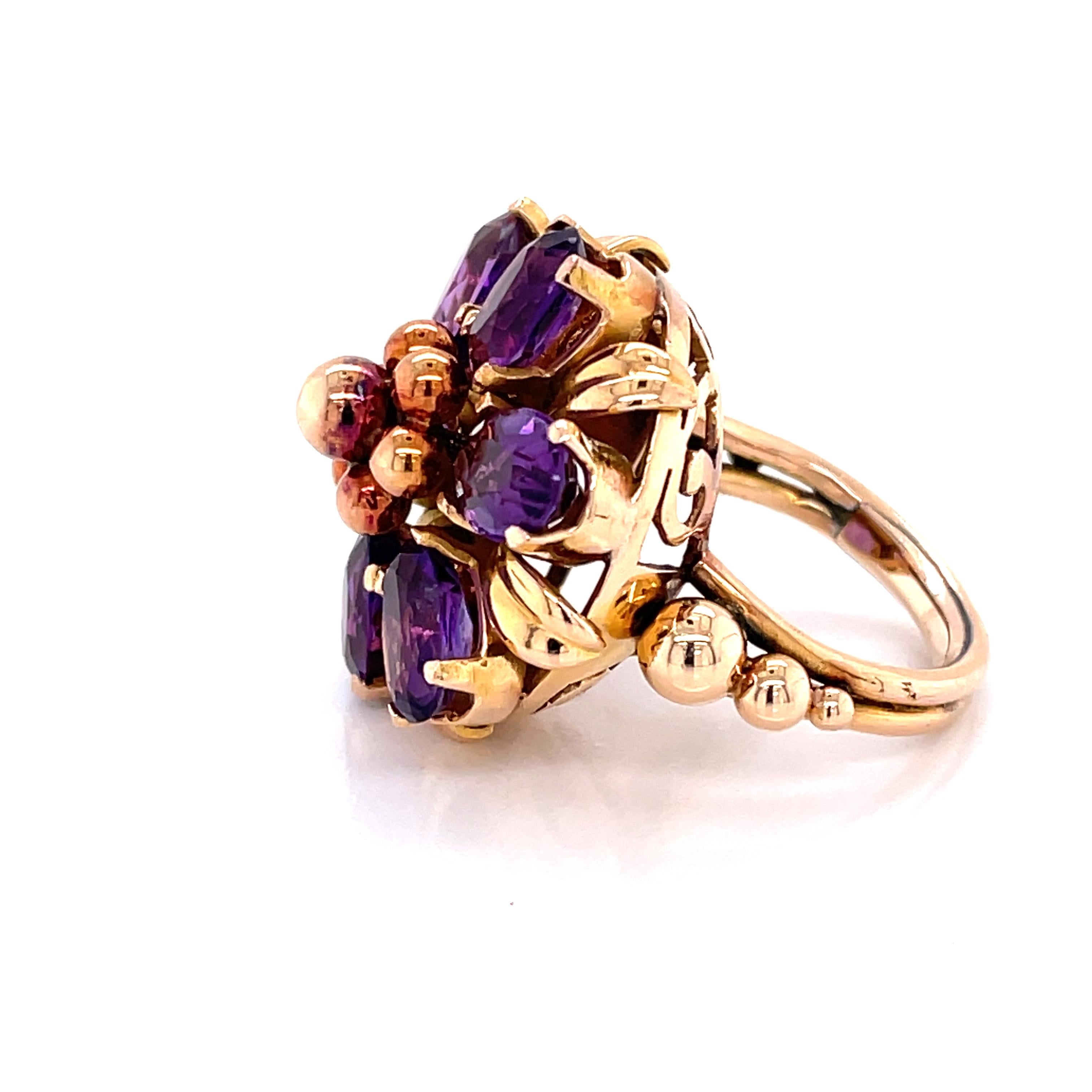Women's Floral Inspired Amethyst Yellow Gold Cocktail Ring For Sale
