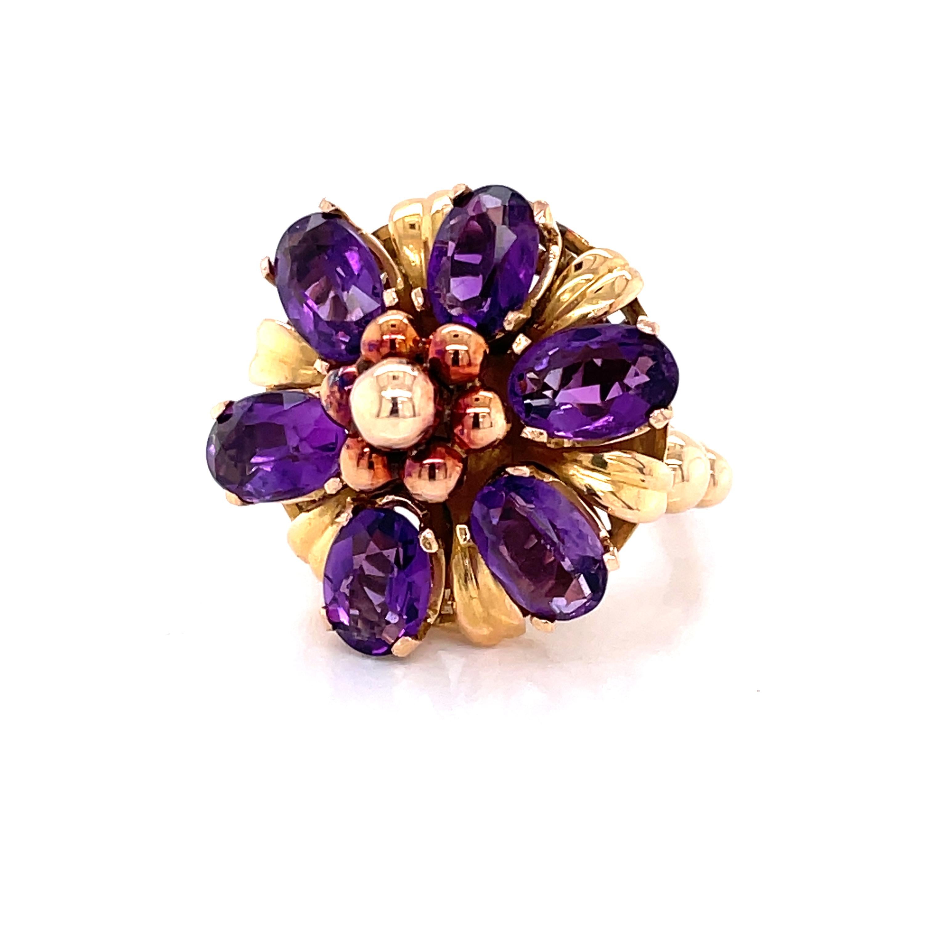 Floral Inspired Amethyst Yellow Gold Cocktail Ring For Sale 1